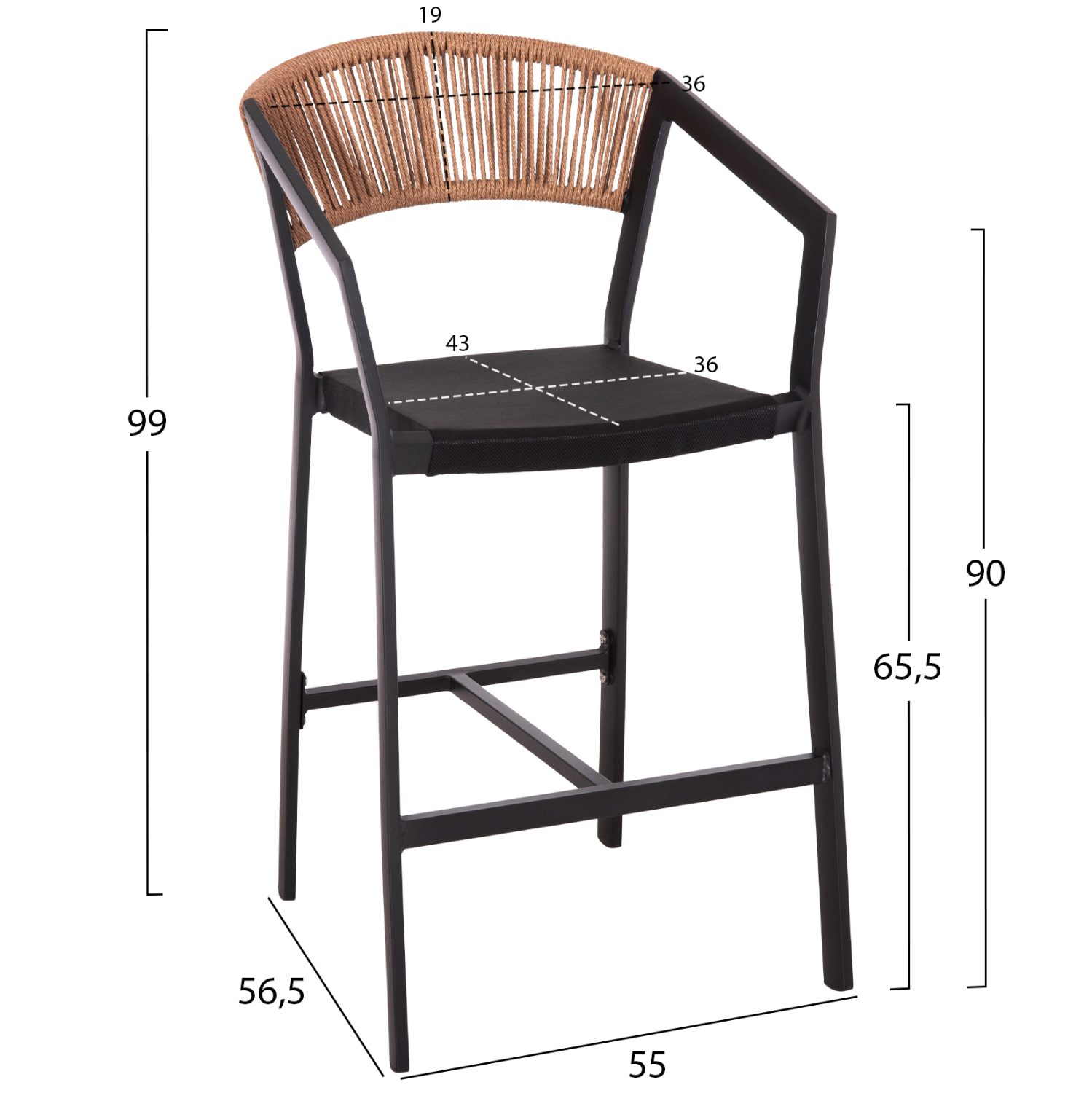 ΣΚΑΜΠΟ ΑΛΟΥΜΙΝΙΟΥ HM5892.15 ΜΕΣΑΙΟΥ ΥΨΟΥΣ RATTAN & TEXTLINE ΜΑΥΡΟ ΜΠΕΖ 55x56,5x99Υ - Image 2