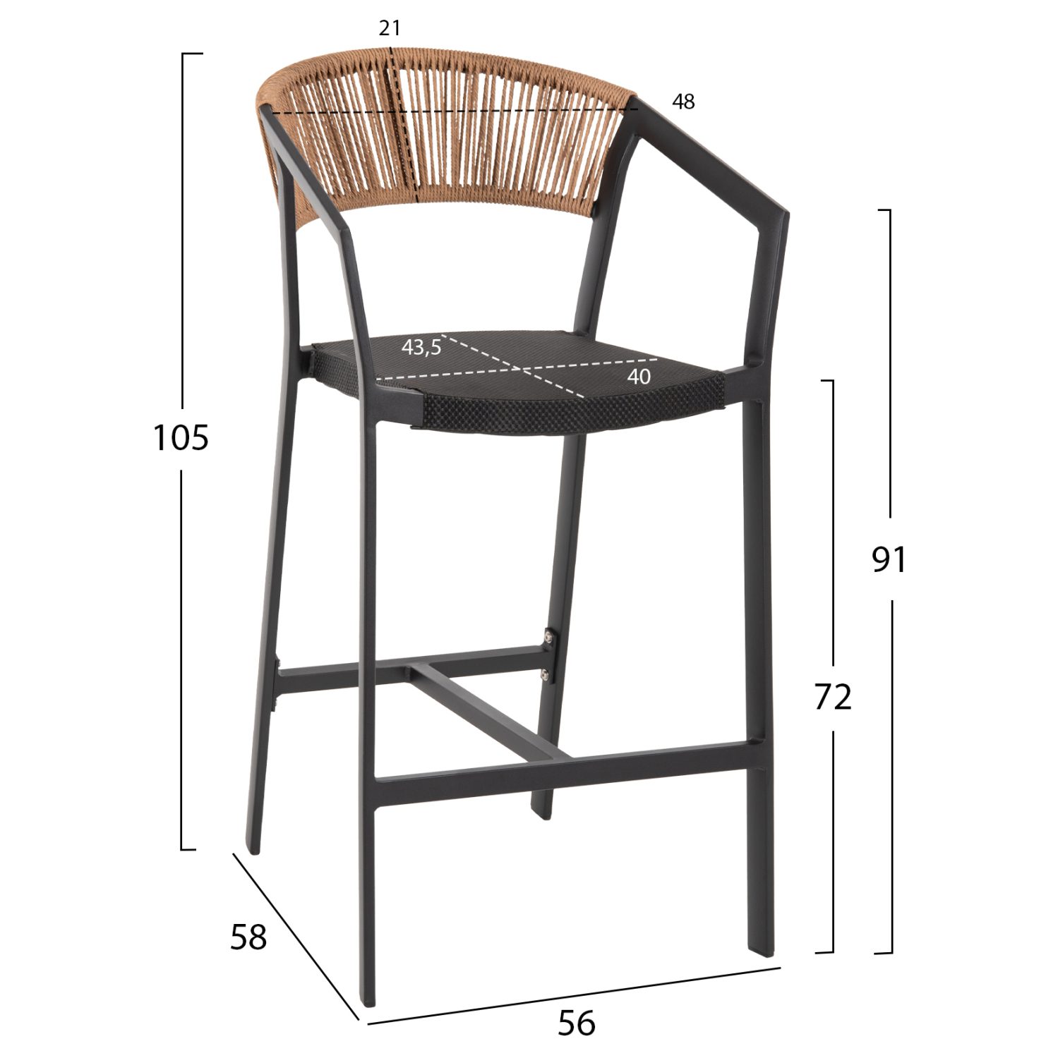 ΣΚΑΜΠΟ ΑΛΟΥΜΙΝΙΟΥ ΜΑΥΡΟ ΜΕ ΜΠΡΑΤΣΑ-RATTAN ΜΠΕΖ & TEXTLINE HM5892.05 56x58x105Y εκ. - Image 2