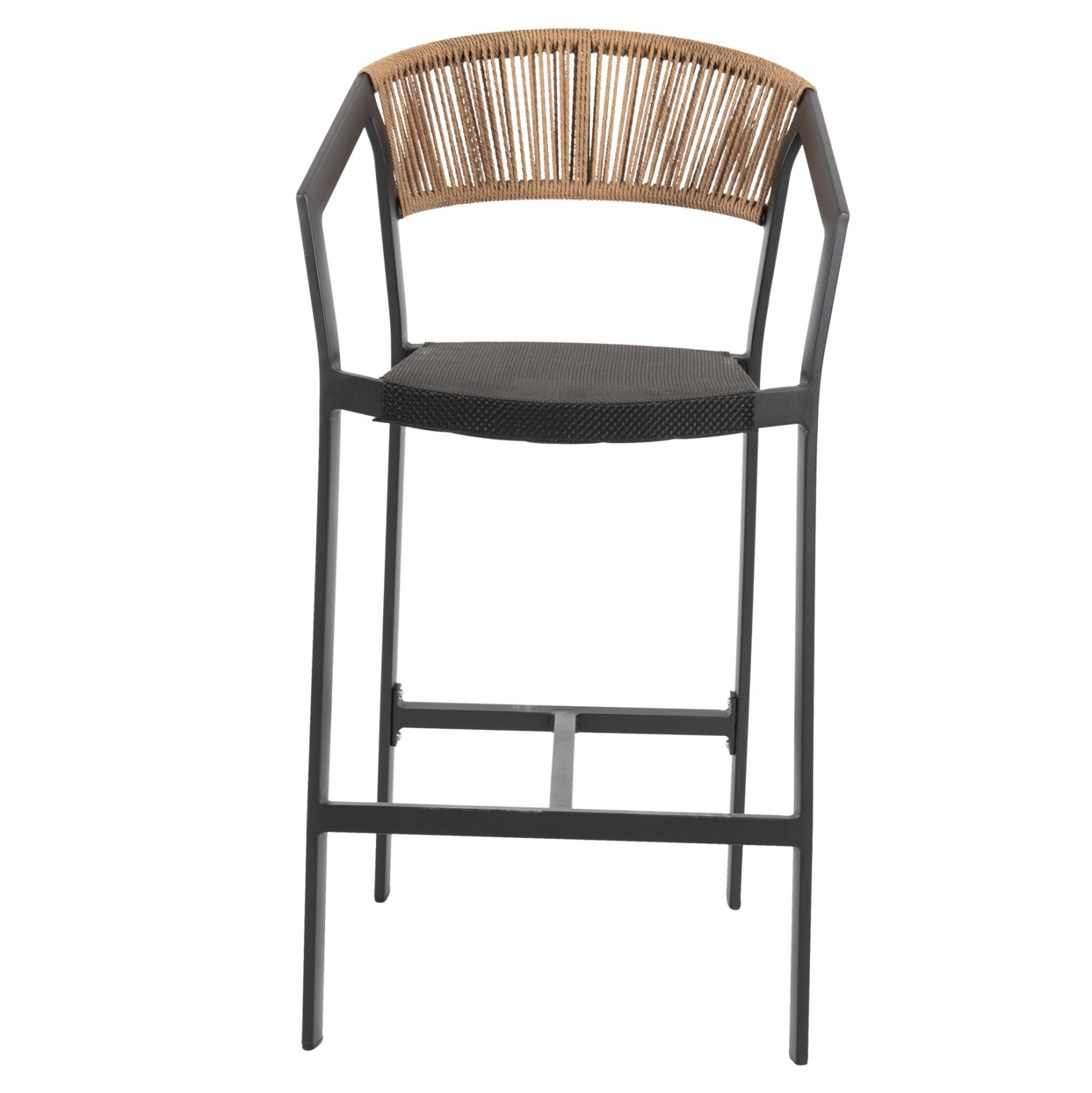 ΣΚΑΜΠΟ ΑΛΟΥΜΙΝΙΟΥ MIRI ΜΑΥΡΟ ΜΕ ΜΠΡΑΤΣΑ-RATTAN ΜΠΕΖ & TEXTLINE HM5892.05 56x58x105Y εκ. - Image 3