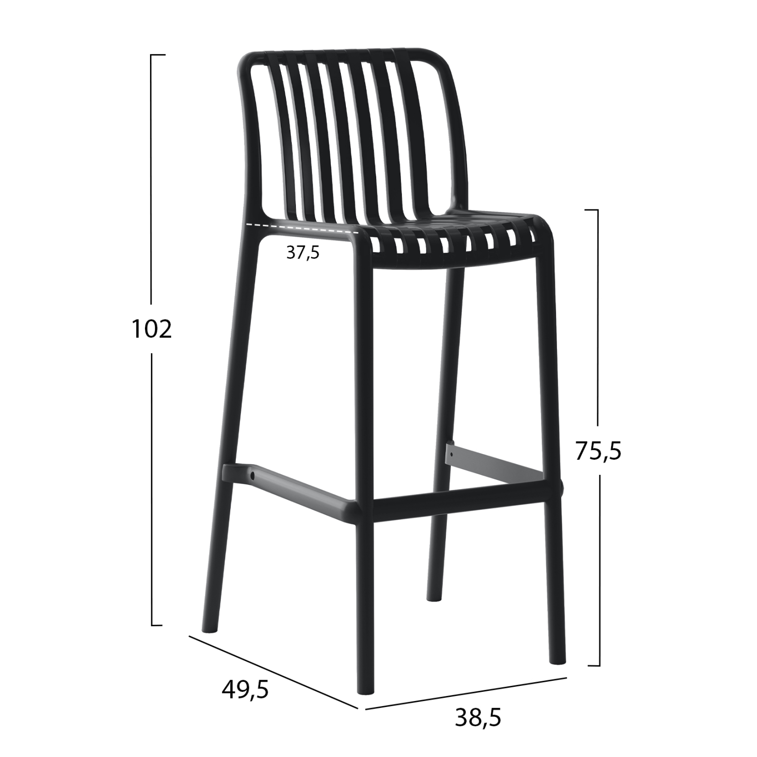 ΣΚΑΜΠΟ BAR ΠΟΛΥΠΡΟΠΥΛΕΝΙΟΥ CONVEE HM6098.02 ΜΑΥΡΟ 38,5x49,5x102Υεκ. - Image 2