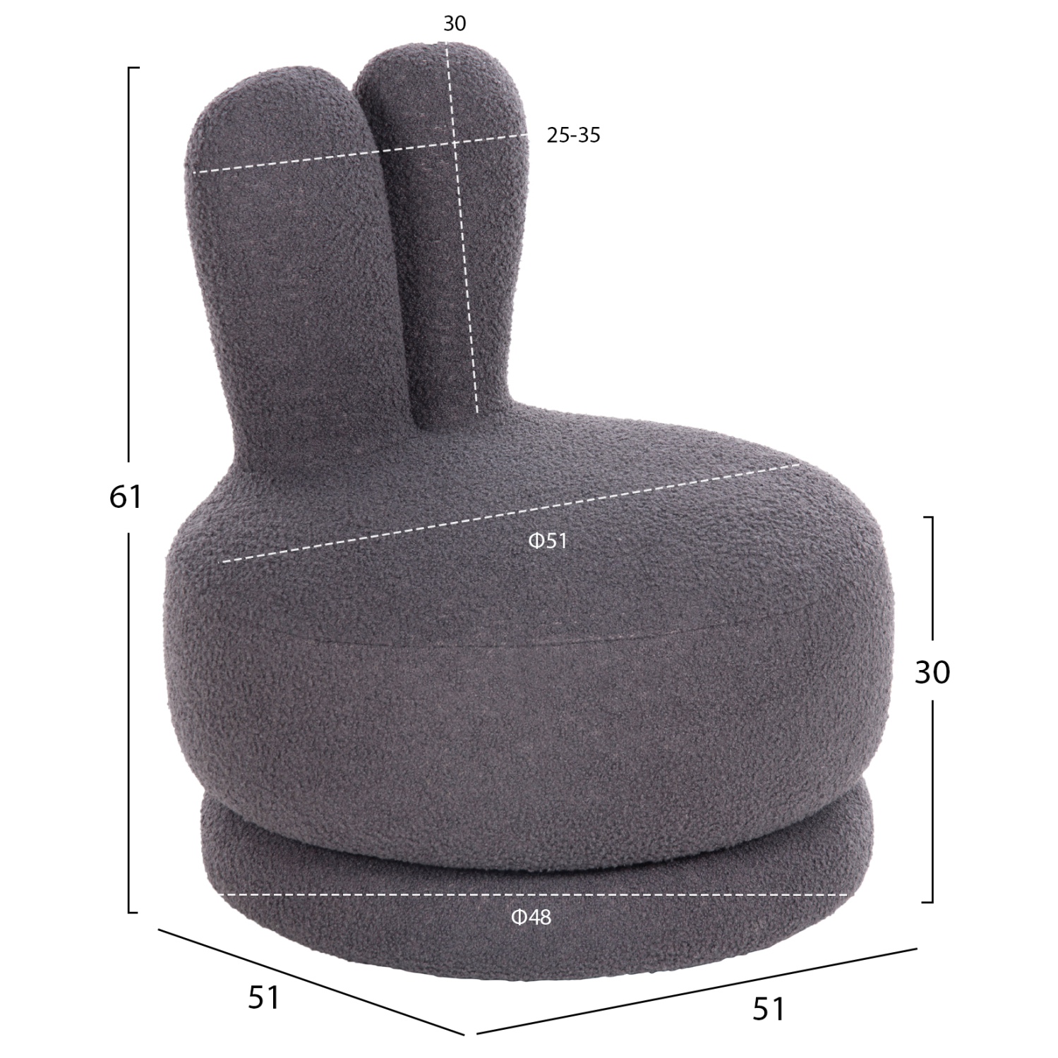 ΣΚΑΜΠΟ ΜΕ ΠΛΑΤΗ ΠΕΡΙΣΤΡΕΦΟΜΕΝΟ FRIVO HM9774.01 ΓΚΡΙ TEDDY ΥΦΑΣΜΑ 51x51x61Υεκ - Image 2