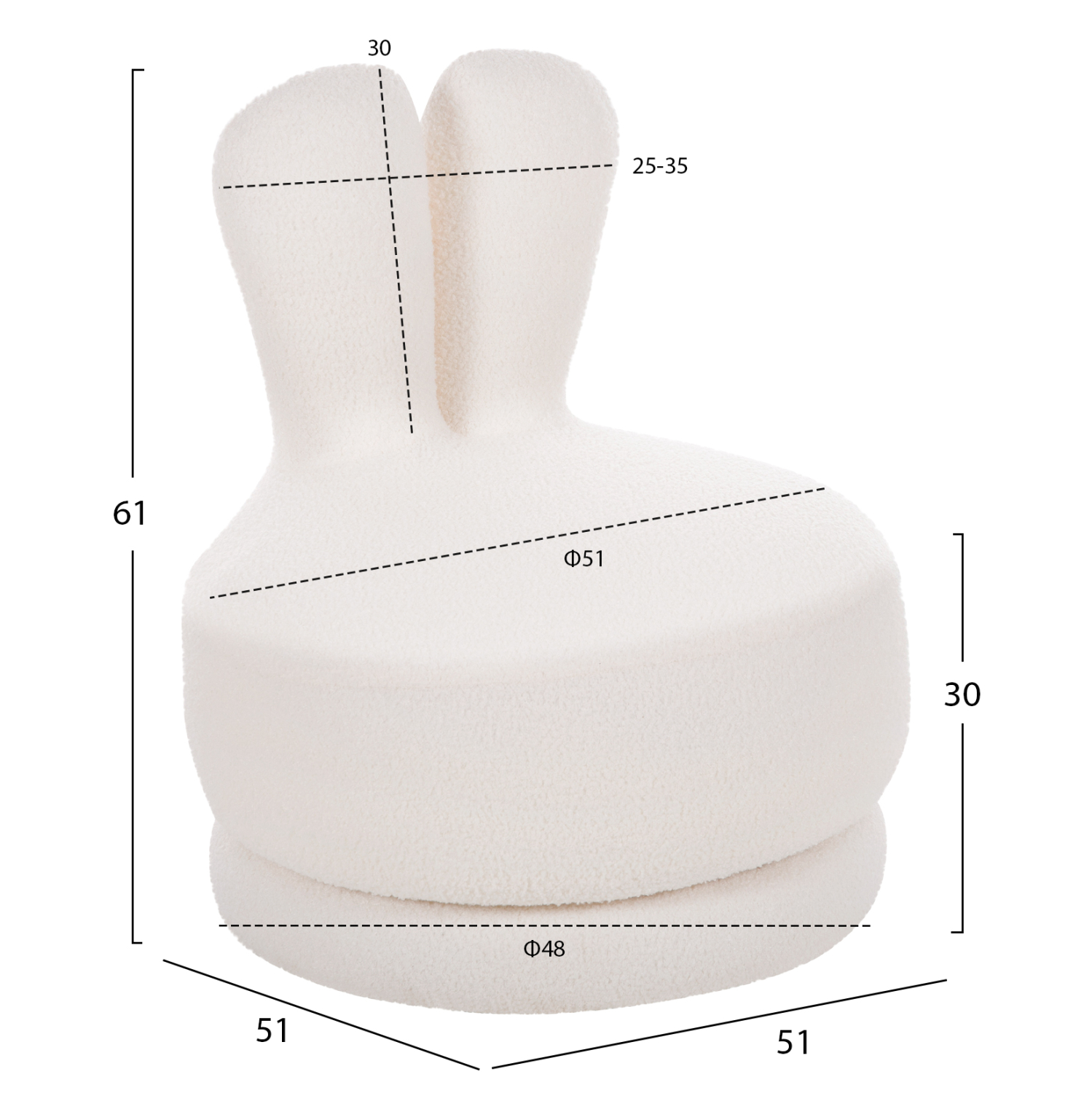 ΣΚΑΜΠΟ ΜΕ ΠΛΑΤΗ ΠΕΡΙΣΤΡΕΦΟΜΕΝΟ FRIVO HM9774.05 ΛΕΥΚΟ TEDDY ΥΦΑΣΜΑ 51x51x61Υεκ - Image 2
