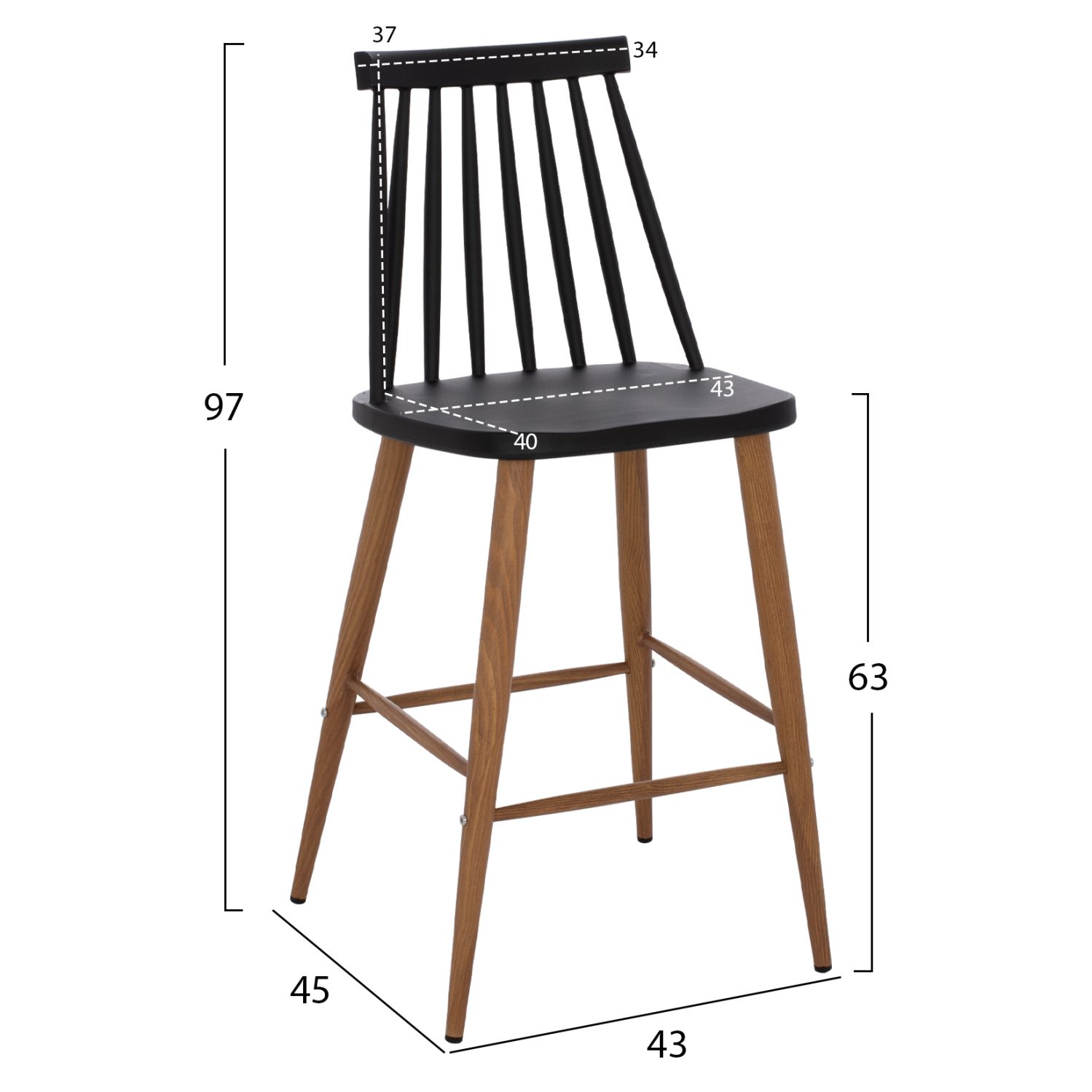 ΣΚΑΜΠΟ ΜΠΑΡ VANESSA ΜΑΥΡΟ ΜΕΣΑΙΟΥ ΥΨΟΥΣ HM9300.02  43x45x97Υεκ. - Image 2