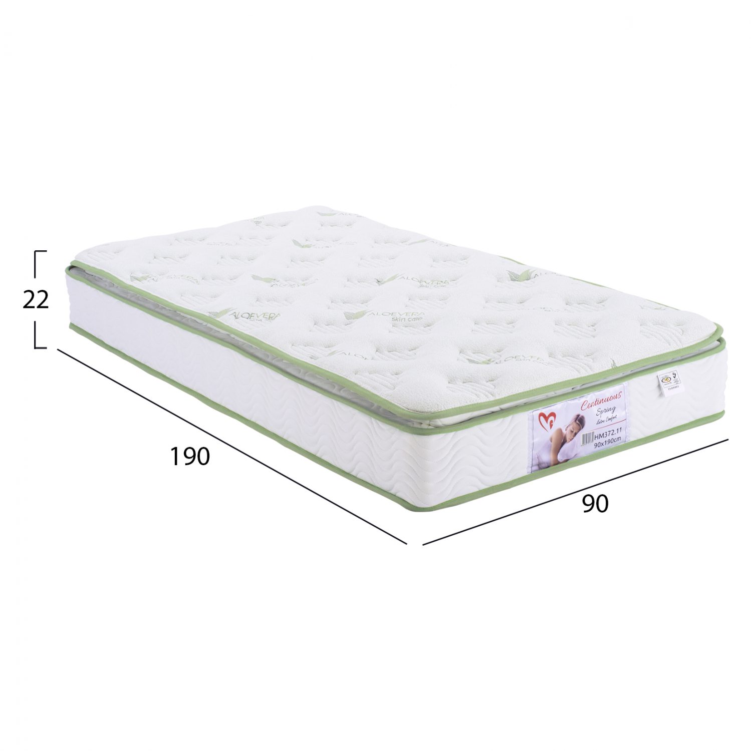 ΣΤΡΩΜΑ CONTINUOUS SPRING ΜΕ ΑΝΩΣΤΡΩΜΑ ALOE VERA 90X190 HM372.11 ΜΟΝΗΣ ΟΨΗΣ - Image 2
