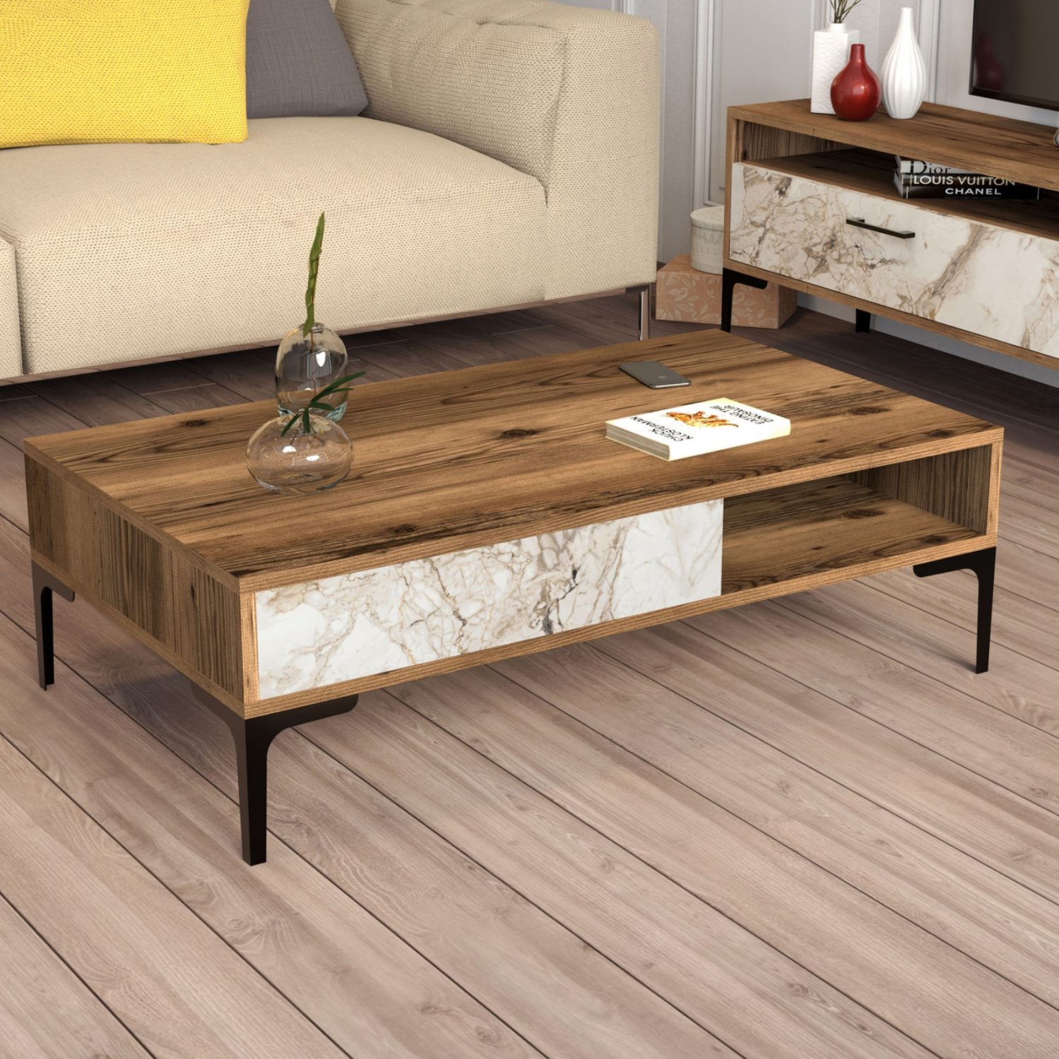 ΣΥΝΘΕΣΗ ΣΑΛΟΝΙΟΥ ΜΕΛΑΜΙΝΗΣ 2ΤΜΧ ΚΑΡΥΔΙ-WHITE MARBLE HM11855.02 - Image 7
