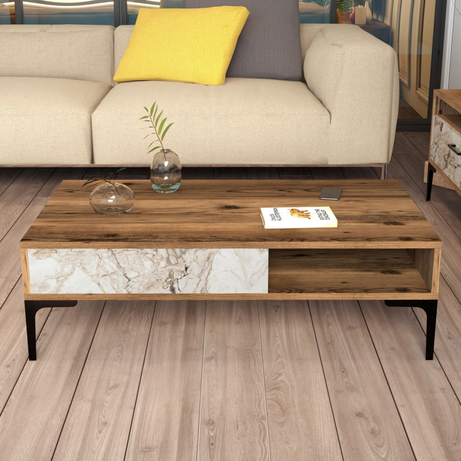ΣΥΝΘΕΣΗ ΣΑΛΟΝΙΟΥ ΜΕΛΑΜΙΝΗΣ 2ΤΜΧ ΚΑΡΥΔΙ-WHITE MARBLE HM11855.02 - Image 8