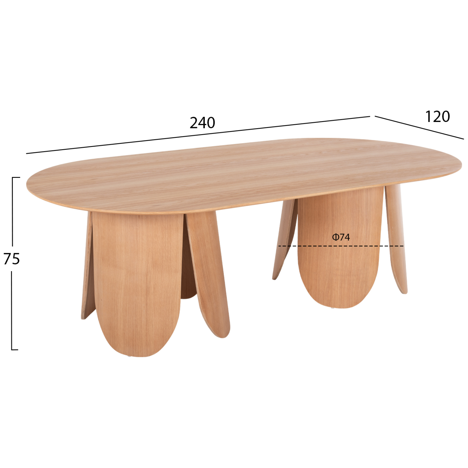 ΤΡΑΠΕΖΙ ΟΒΑΛ DENTY HM9611.01 MDF ΜΕ ΚΑΠΛΑΜΑ ΔΡΥΟΣ-ΦΥΣΙΚΟ ΟΑΚ 240x120x75Υεκ. - Image 2