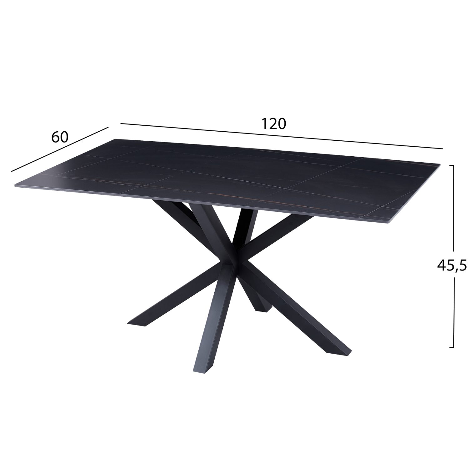 ΤΡΑΠΕΖΙ ΣΑΛΟΝΙΟΥ HM9470.04 BLACK MARBLE-ΜΑΥΡΗ ΜΕΤΑΛ.ΒΑΣΗ 120x60x45,5Yεκ. - Image 2