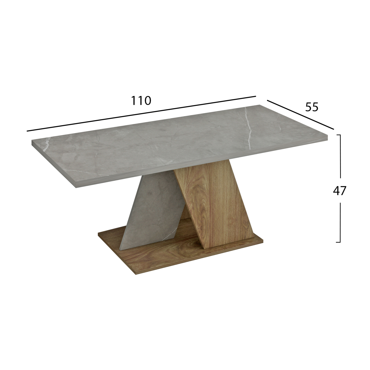 ΤΡΑΠΕΖΙ ΣΑΛΟΝΙΟΥ DILE HM9528.02 ΜΕΛΑΜΙΝΗ ΣΕ STONE TEXTURE ΓΚΡΙ-ΦΥΣΙΚΟ 110x55x47Υεκ. - Image 2