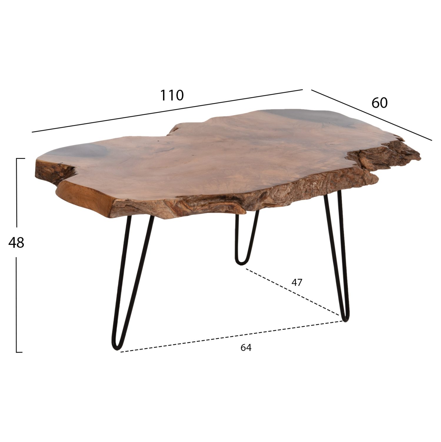 ΤΡΑΠΕΖΙ ΣΑΛΟΝΙΟΥ GLAZE HM9750 ΞΥΛΟ ΤΕΑΚ ΣΕ ΦΥΣΙΚΟ-ΜΑΥΡΑ ΜΕΤΑΛ.ΠΟΔΙΑ 110x60x48Υεκ. - Image 2