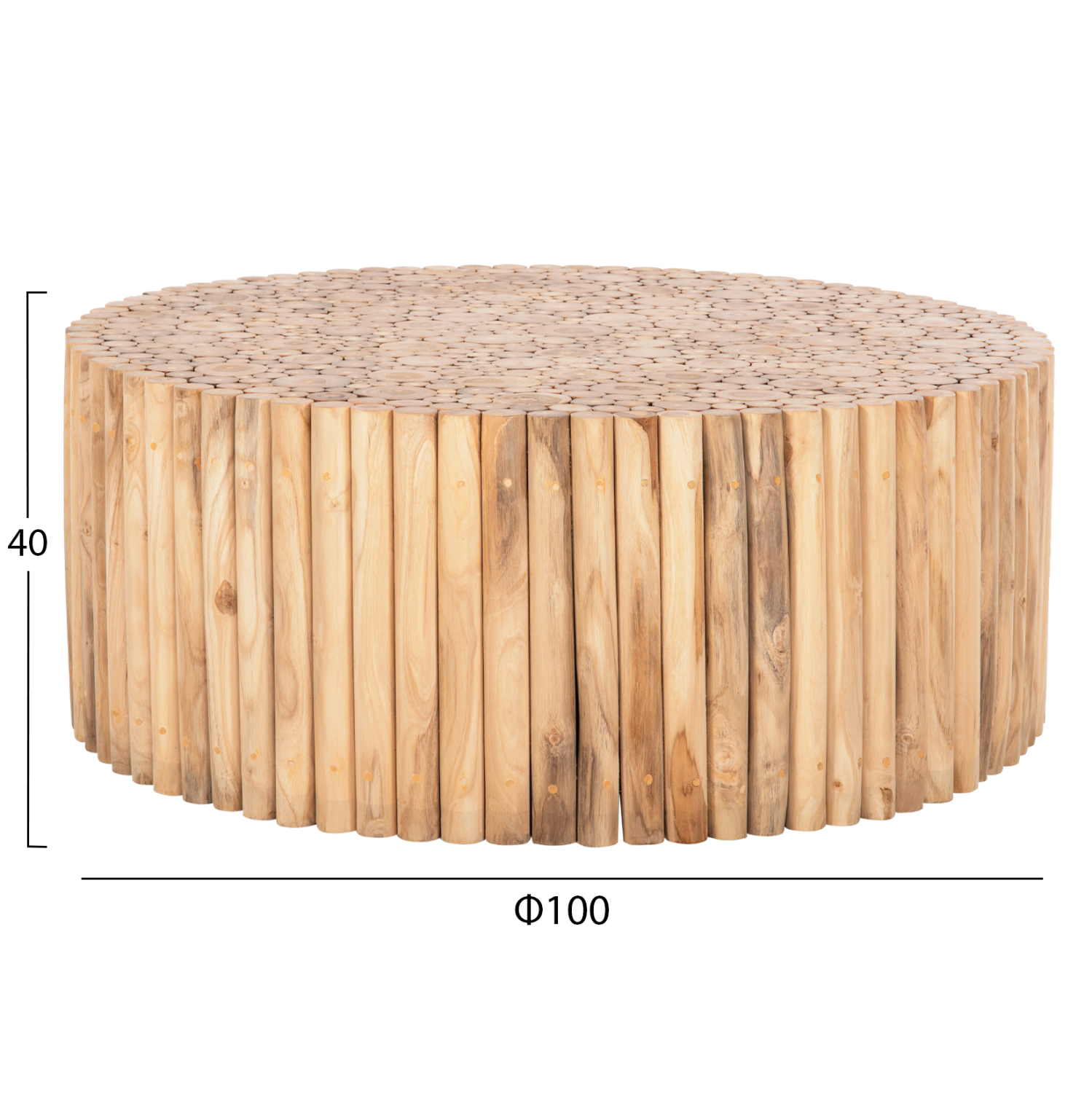 ΤΡΑΠΕΖΙ ΣΑΛΟΝΙΟΥ ΣΤΡΟΓΓΥΛΟ COOTER HM9862 ΚΛΑΔΙΑ TEAK-ΦΥΣΙΚΟ Φ100x40Υεκ. - Image 2