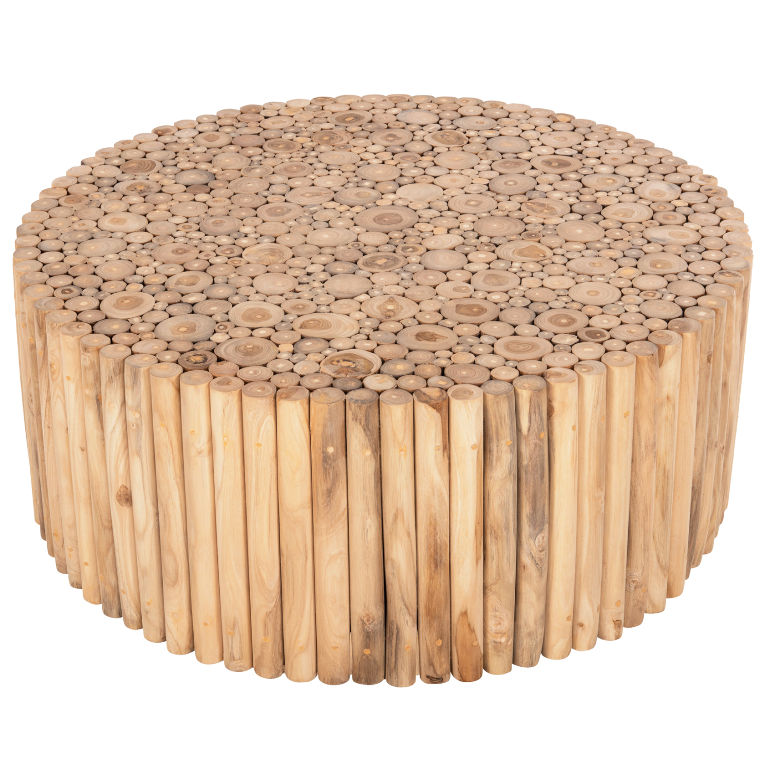 ΤΡΑΠΕΖΙ ΣΑΛΟΝΙΟΥ ΣΤΡΟΓΓΥΛΟ COOTER HM9862 ΚΛΑΔΙΑ TEAK-ΦΥΣΙΚΟ Φ100x40Υεκ. - Image 4