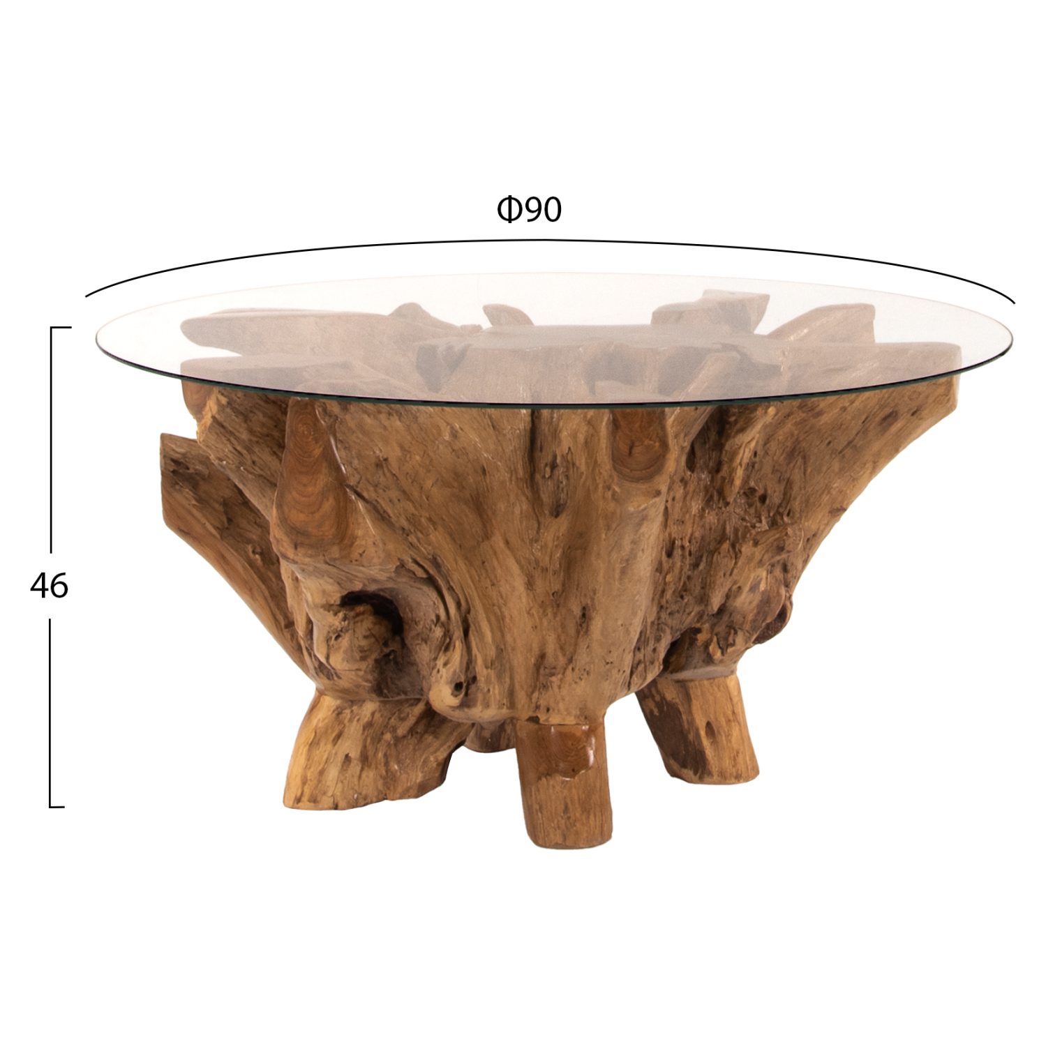 ΤΡΑΠΕΖΙ ΣΑΛΟΝΙΟΥ ΣΤΡΟΓΓΥΛΟ ΡΙΖΑ ΤΕΑΚ ΤΕMPERED ΓΥΑΛΙ Φ100x46Υεκ. HM9392 - Image 2