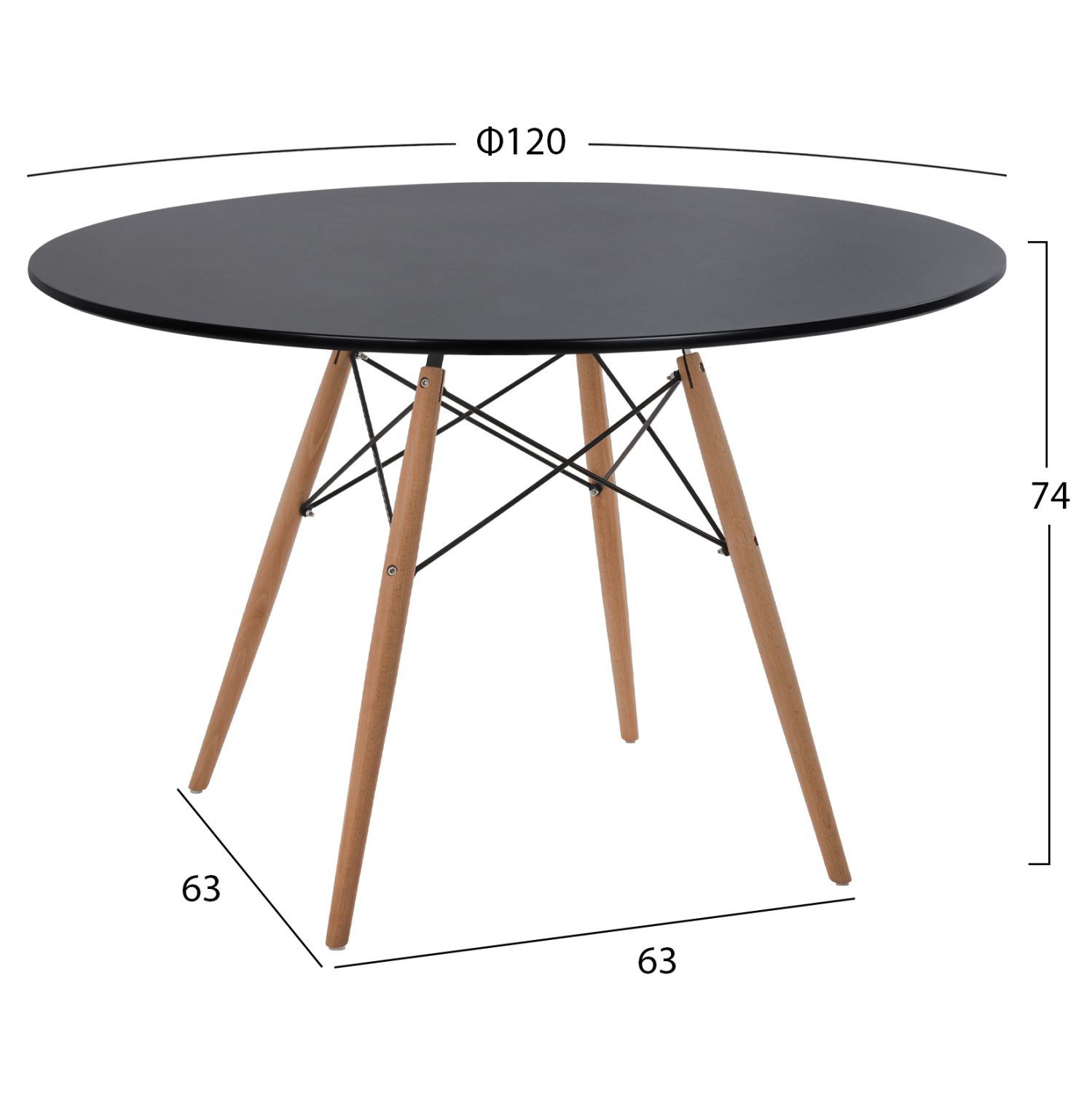 ΤΡΑΠΕΖΙ MINIMAL ΣΤΡΟΓΓΥΛΟ HM8454.02 MDF ΣΕ ΜΑΥΡΟ-ΠΟΔΙΑ ΟΞΙΑΣ ΣΕ ΦΥΣΙΚΟ Φ120Χ74Υεκ. - Image 2