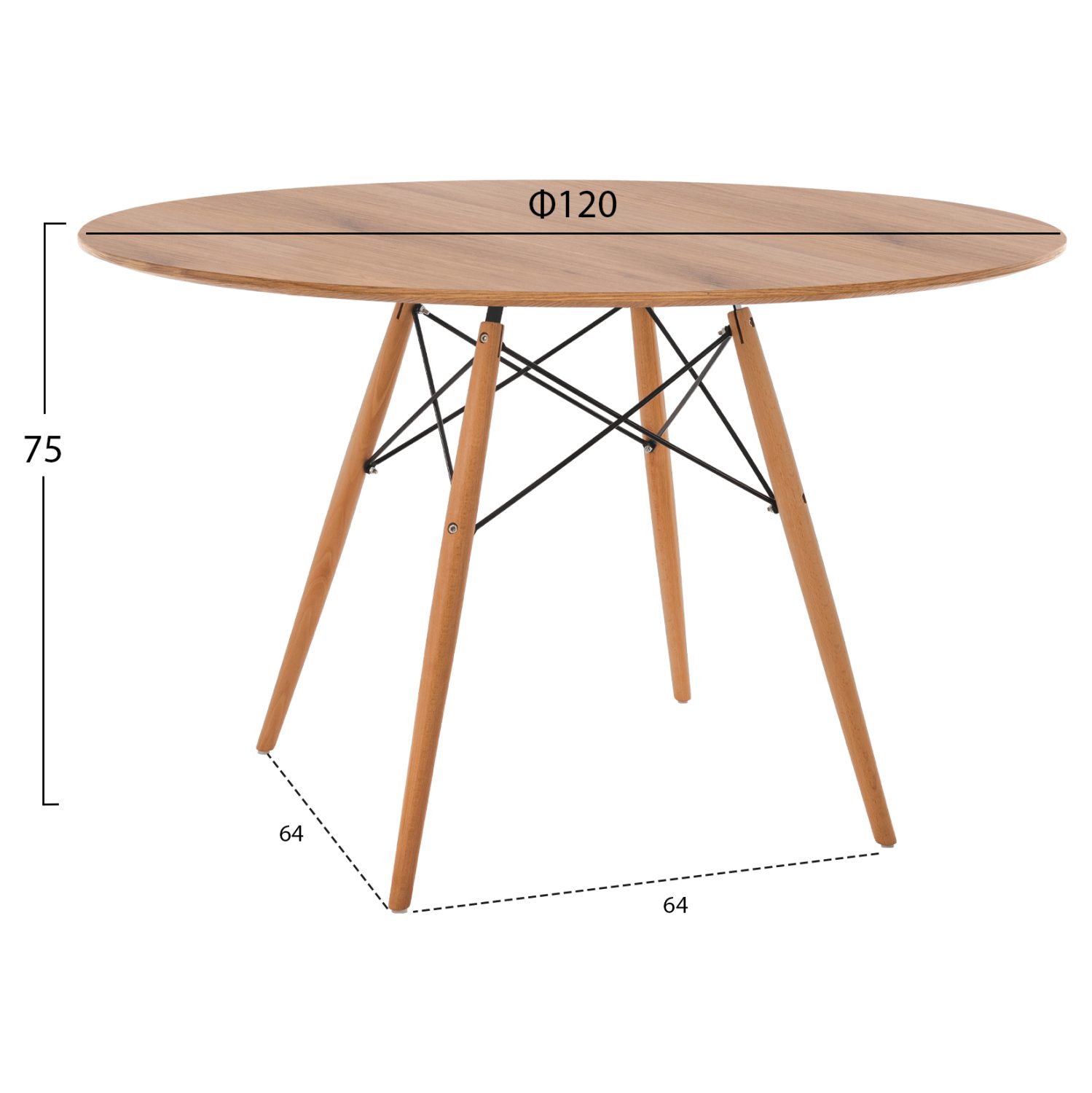 ΤΡΑΠΕΖΙ MINIMAL ΣΤΡΟΓΓΥΛΟ HM8454.04 MDF ΣΕ ΦΥΣΙΚΟ-ΠΟΔΙΑ ΟΞΙΑΣ ΣΕ ΦΥΣΙΚΟ Φ120Χ75Υεκ. - Image 2