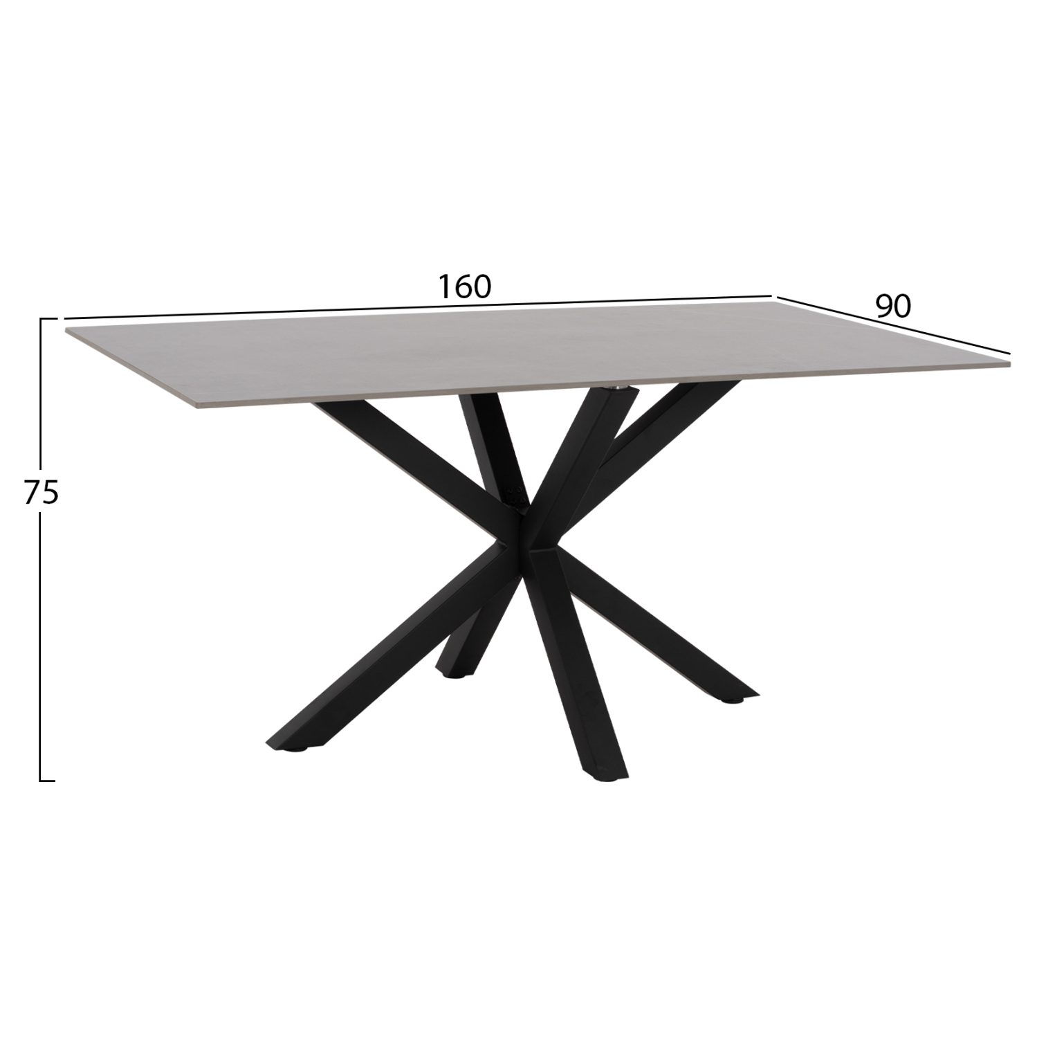 ΤΡΑΠΕΖΙ ΤΡΑΠΕΖΑΡΙΑΣ SYNTEC HM9308.03 SINTERED STONE ΓΚΡΙ ΜΕΤΑΛΛΙΚΑ ΠΟΔΙΑ 160x90x75Υεκ. - Image 2