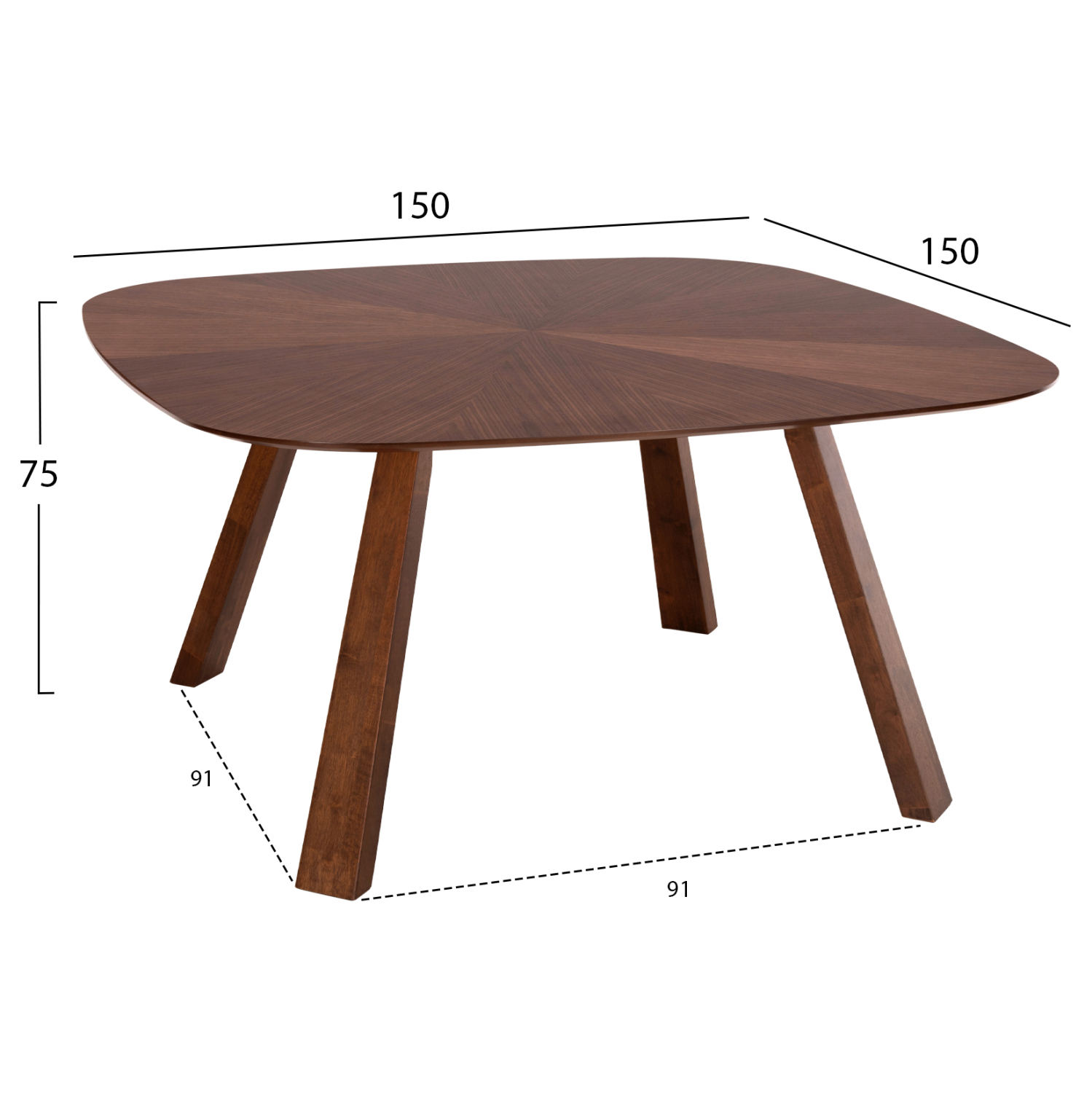 ΤΡΑΠΕΖΙ ΤΡΑΠΕΖΑΡΙΑΣ RINER HM9733 MDF ΜΕ ΚΑΠΛΑΜΑ ΚΑΡΥΔΙΑΣ 150x150x75Υ εκ. - Image 2