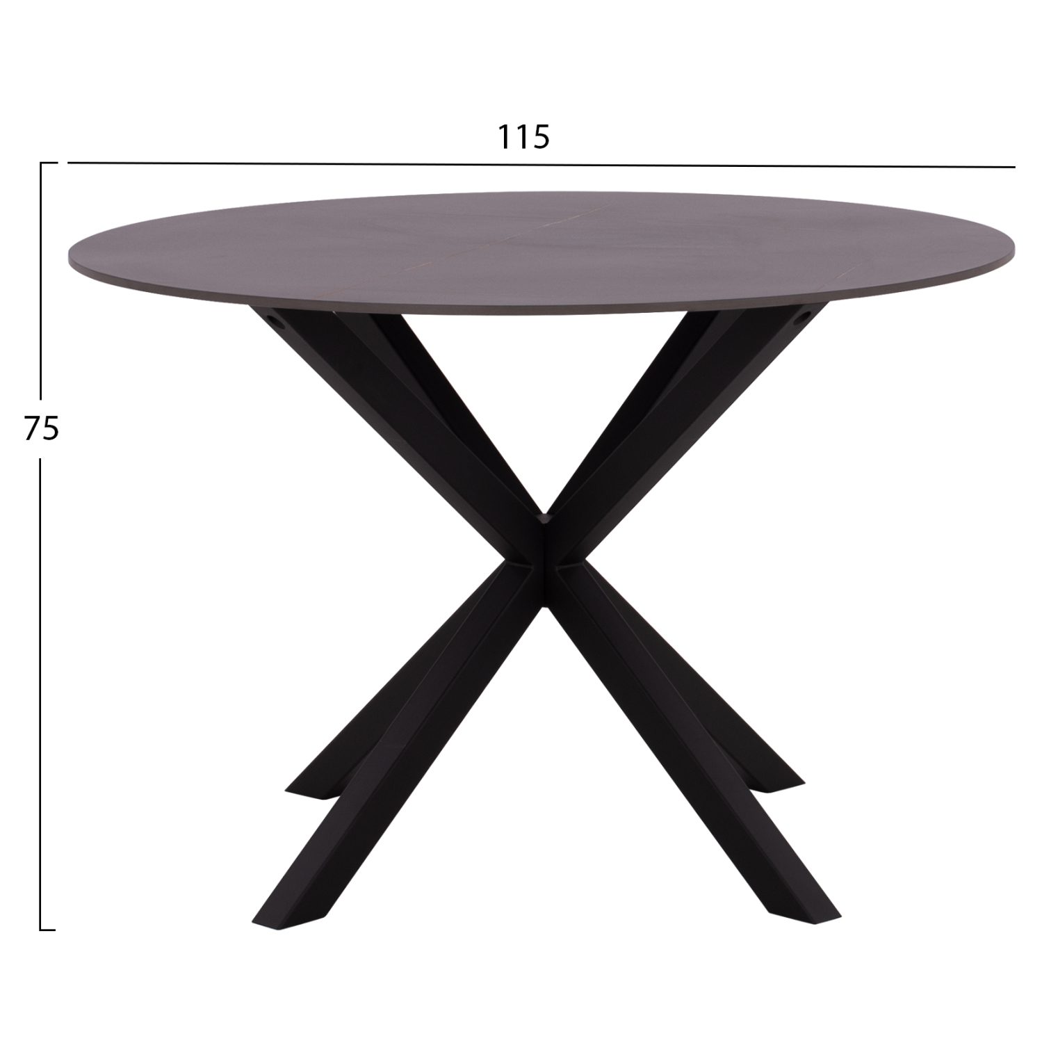 ΤΡΑΠΕΖΙ ΤΡΑΠΕΖΑΡΙΑΣ ΣΤΡΟΓΓΥΛΟ SYNTEC HM9309.01 SINTERED STONE ΜΑΥΡΟ ΜΕΤΑΛΛΙΚΑ ΠΟΔΙΑ Φ115x75Y εκ. - Image 2