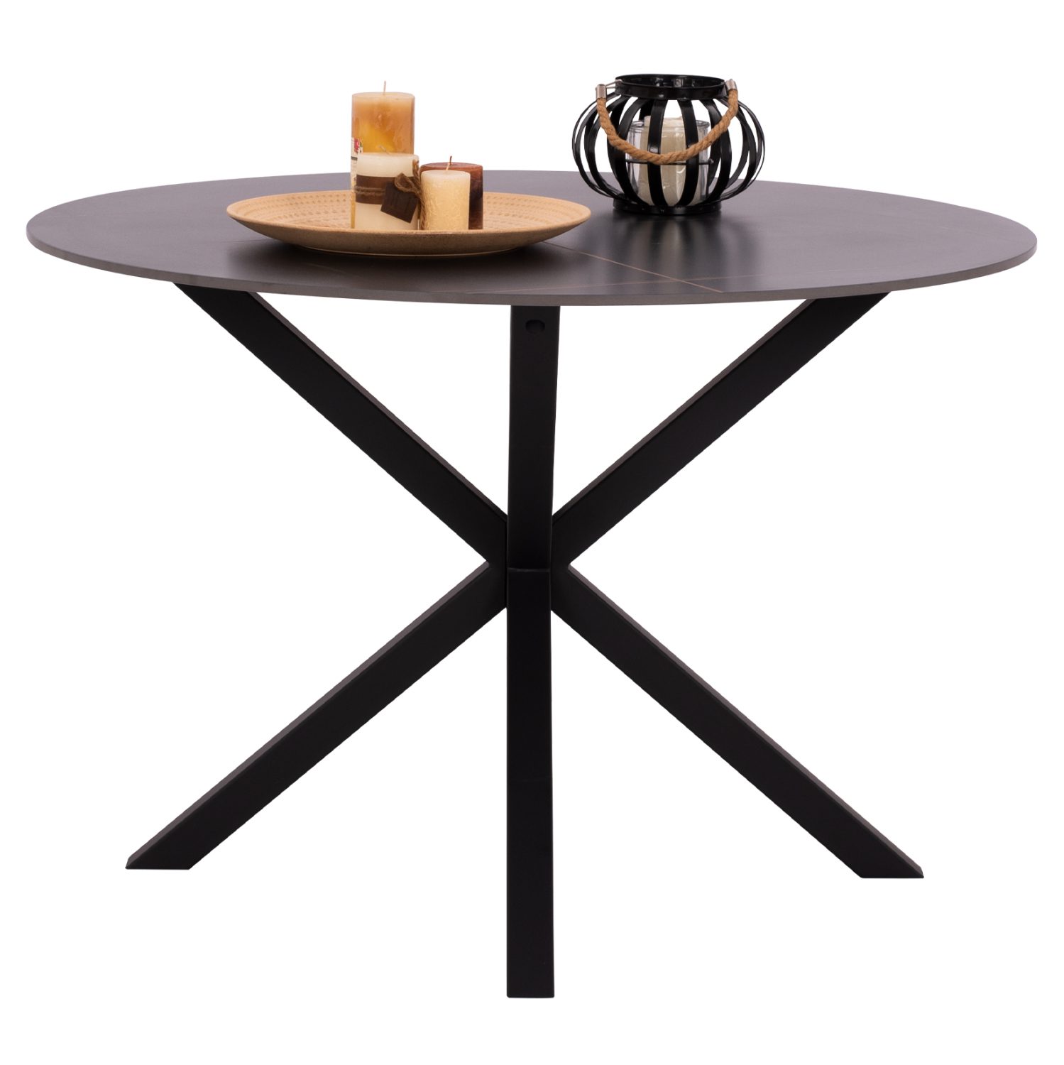ΤΡΑΠΕΖΙ ΤΡΑΠΕΖΑΡΙΑΣ ΣΤΡΟΓΓΥΛΟ SYNTEC HM9309.01 SINTERED STONE ΜΑΥΡΟ ΜΕΤΑΛΛΙΚΑ ΠΟΔΙΑ Φ115x75Y εκ. - Image 3