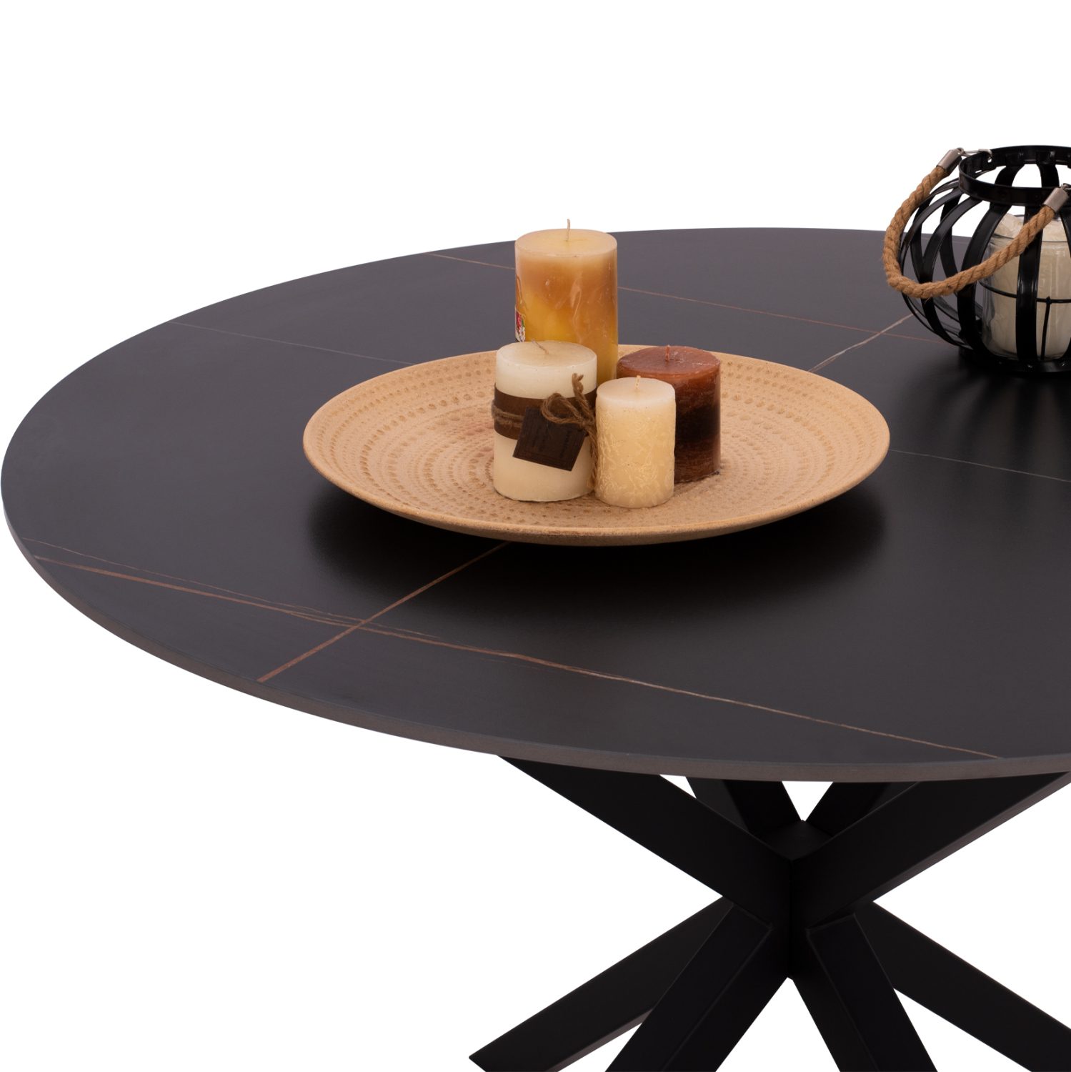 ΤΡΑΠΕΖΙ ΤΡΑΠΕΖΑΡΙΑΣ ΣΤΡΟΓΓΥΛΟ SYNTEC HM9309.01 SINTERED STONE ΜΑΥΡΟ ΜΕΤΑΛΛΙΚΑ ΠΟΔΙΑ Φ115x75Y εκ. - Image 4