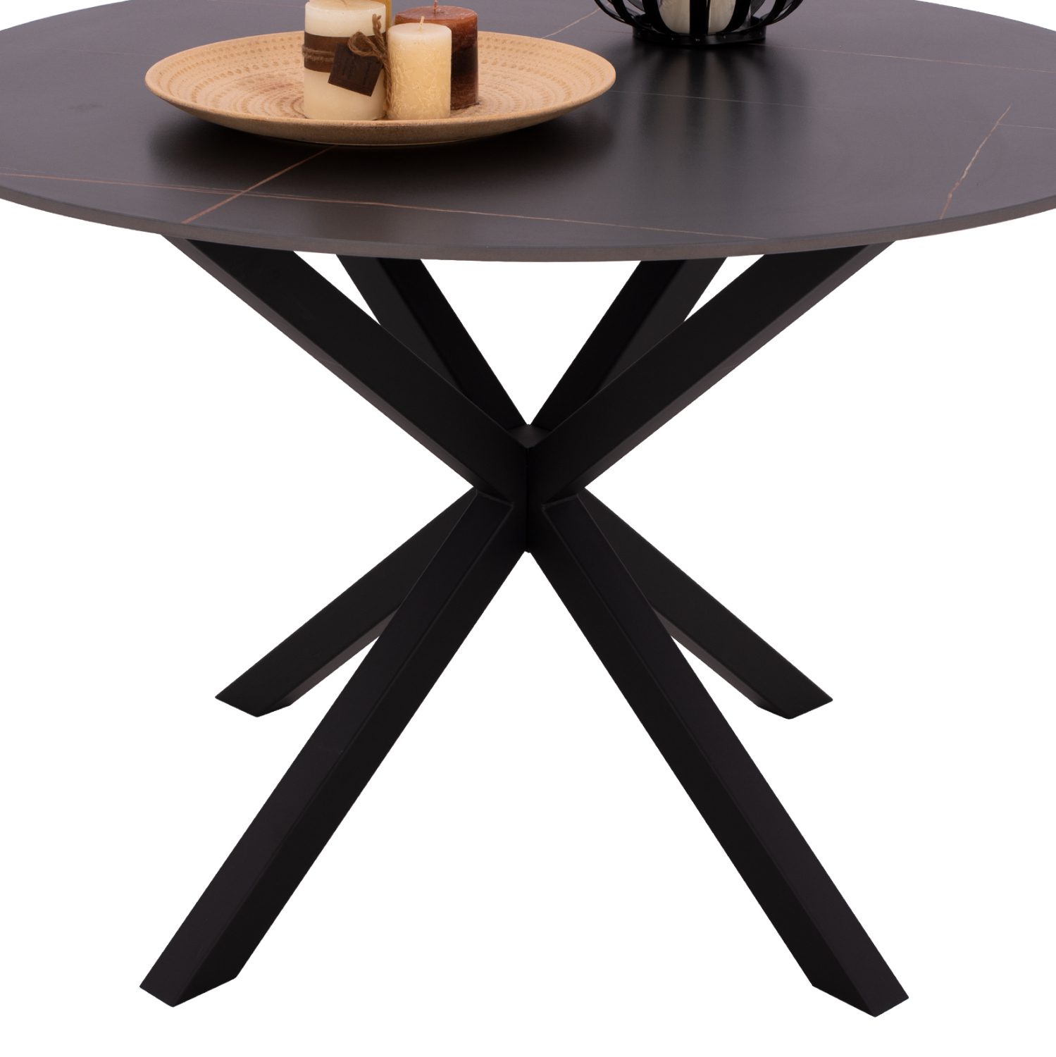 ΤΡΑΠΕΖΙ ΤΡΑΠΕΖΑΡΙΑΣ ΣΤΡΟΓΓΥΛΟ SYNTEC HM9309.01 SINTERED STONE ΜΑΥΡΟ ΜΕΤΑΛΛΙΚΑ ΠΟΔΙΑ Φ115x75Y εκ. - Image 5