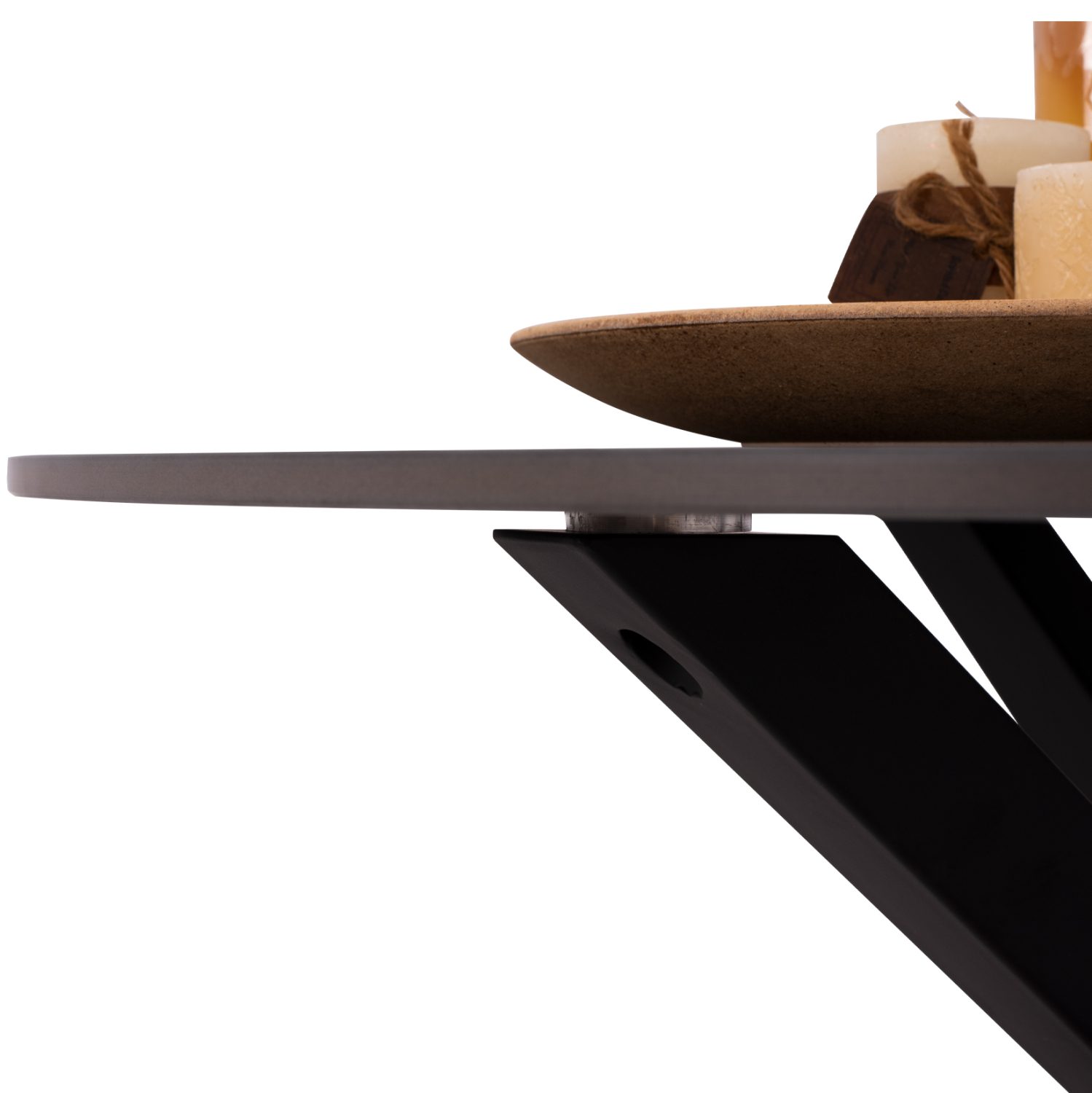 ΤΡΑΠΕΖΙ ΤΡΑΠΕΖΑΡΙΑΣ ΣΤΡΟΓΓΥΛΟ SYNTEC HM9309.01 SINTERED STONE ΜΑΥΡΟ ΜΕΤΑΛΛΙΚΑ ΠΟΔΙΑ Φ115x75Y εκ. - Image 9