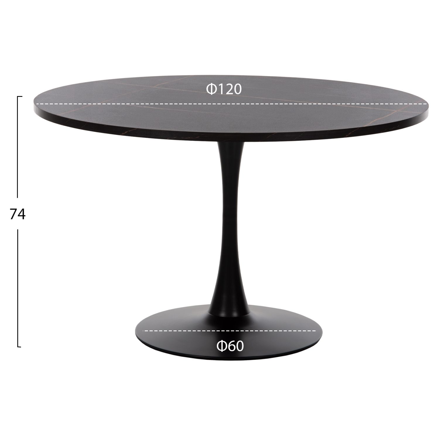 ΤΡΑΠΕΖΙ ΤΡΑΠΕΖΑΡΙΑΣ ROLLO HM9422.02 ΣΤΡΟΓΓΥΛΟ BLACK MARBLE Φ120x74Yεκ. - Image 2