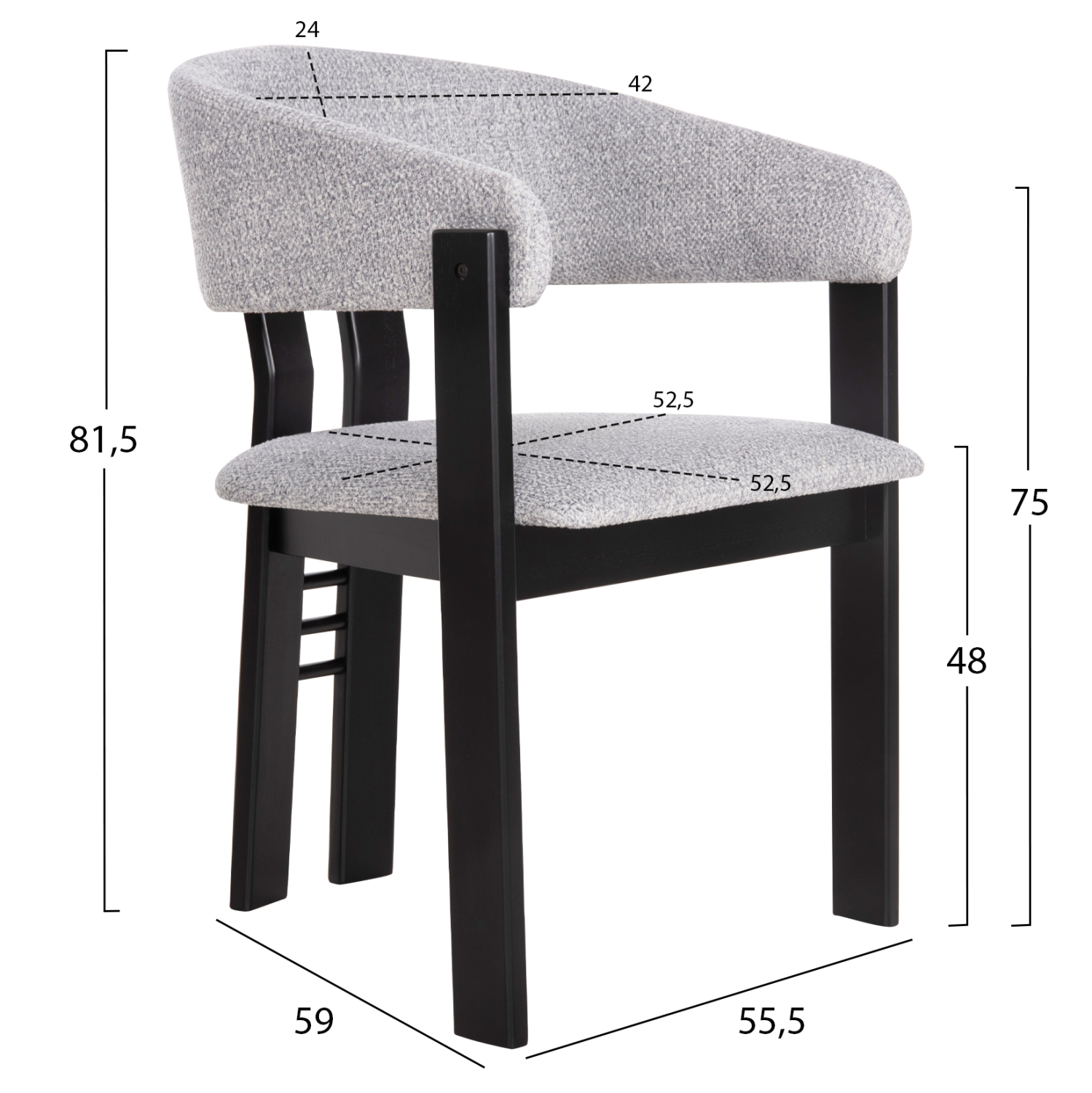 ΚΑΡΕΚΛΑ ZARRA HM9970.02 RUBBERWOOD ΣΕ ΜΑΥΡΟ-ΑΝΟΙΧΤΟ ΓΚΡΙ ΥΦΑΣΜΑ 55,5x59x81,5Υεκ - Image 2