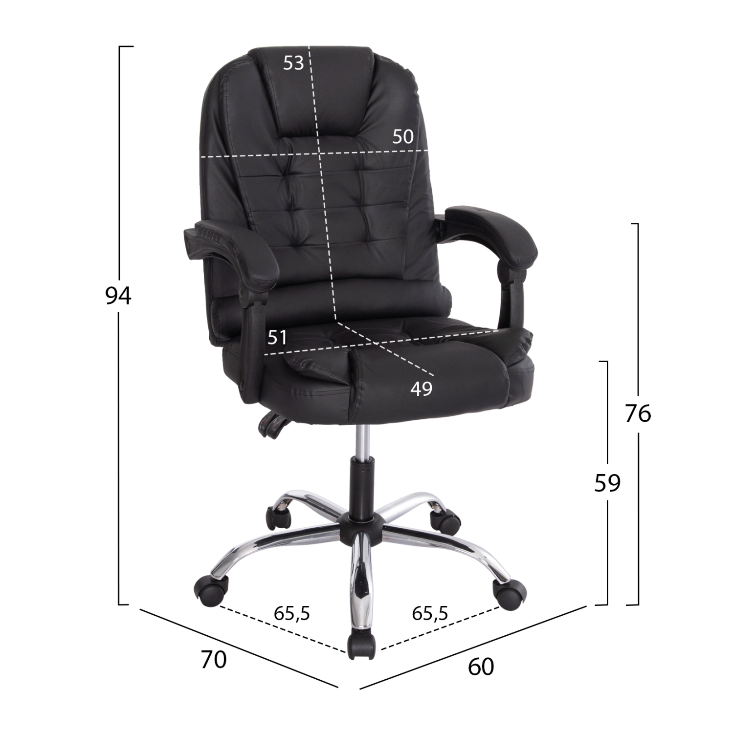 ΚΑΡΕΚΛΑ ΓΡΑΦΕΙΟΥ LAGOM HM1198 ΜΑΥΡO PVC-ΜΕΤΑΛ.ΒΑΣΗ-ΜΑΥΡΟ NYLON ΣΚΕΛΕΤΟΣ 60x70x104Υεκ - Image 2