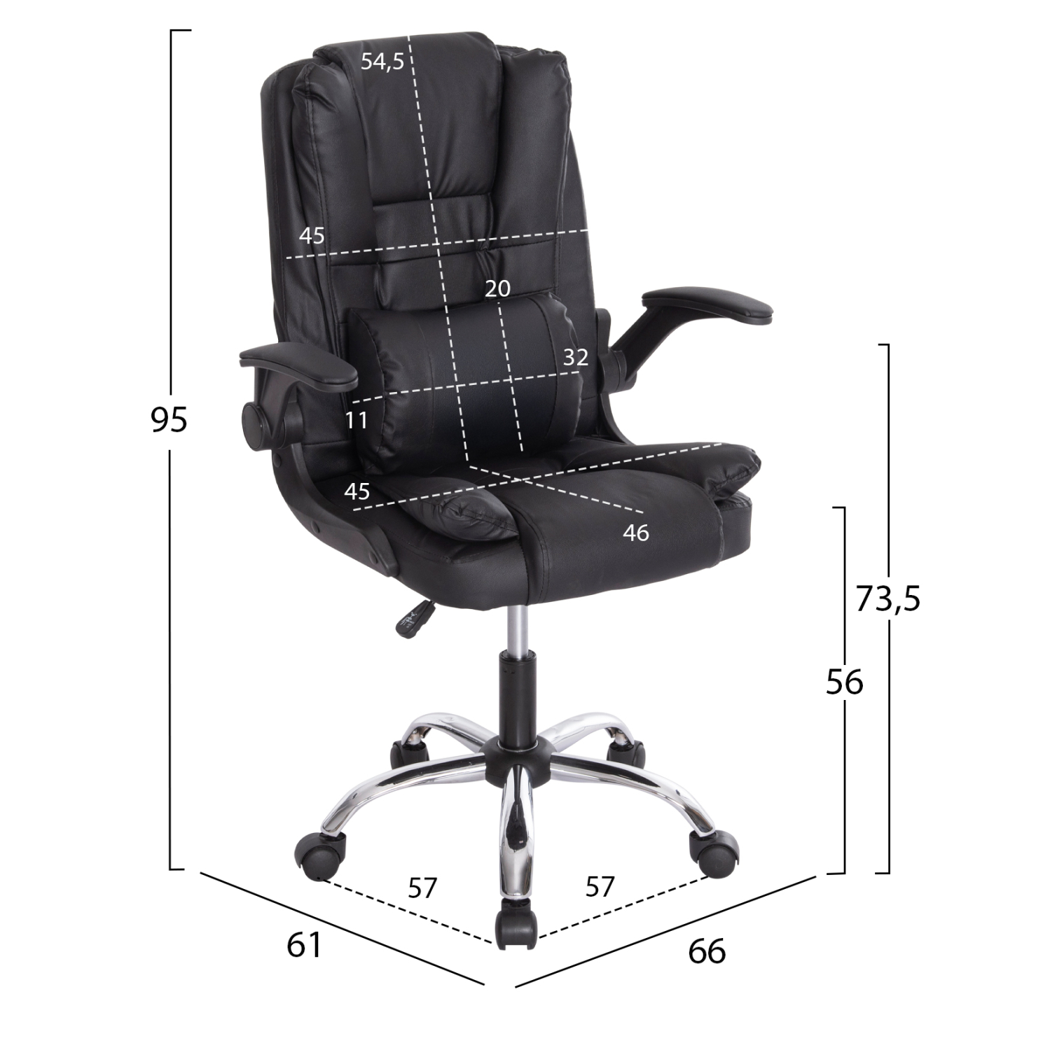 ΚΑΡΕΚΛΑ ΓΡΑΦΕΙΟΥ CANAN HM1201 ΜΑΥΡO PVC-ΜΑΥΡΟ NYLON-ΒΑΣΗ ΧΡΩΜΙΟΥ 66x61x105Υεκ. - Image 2