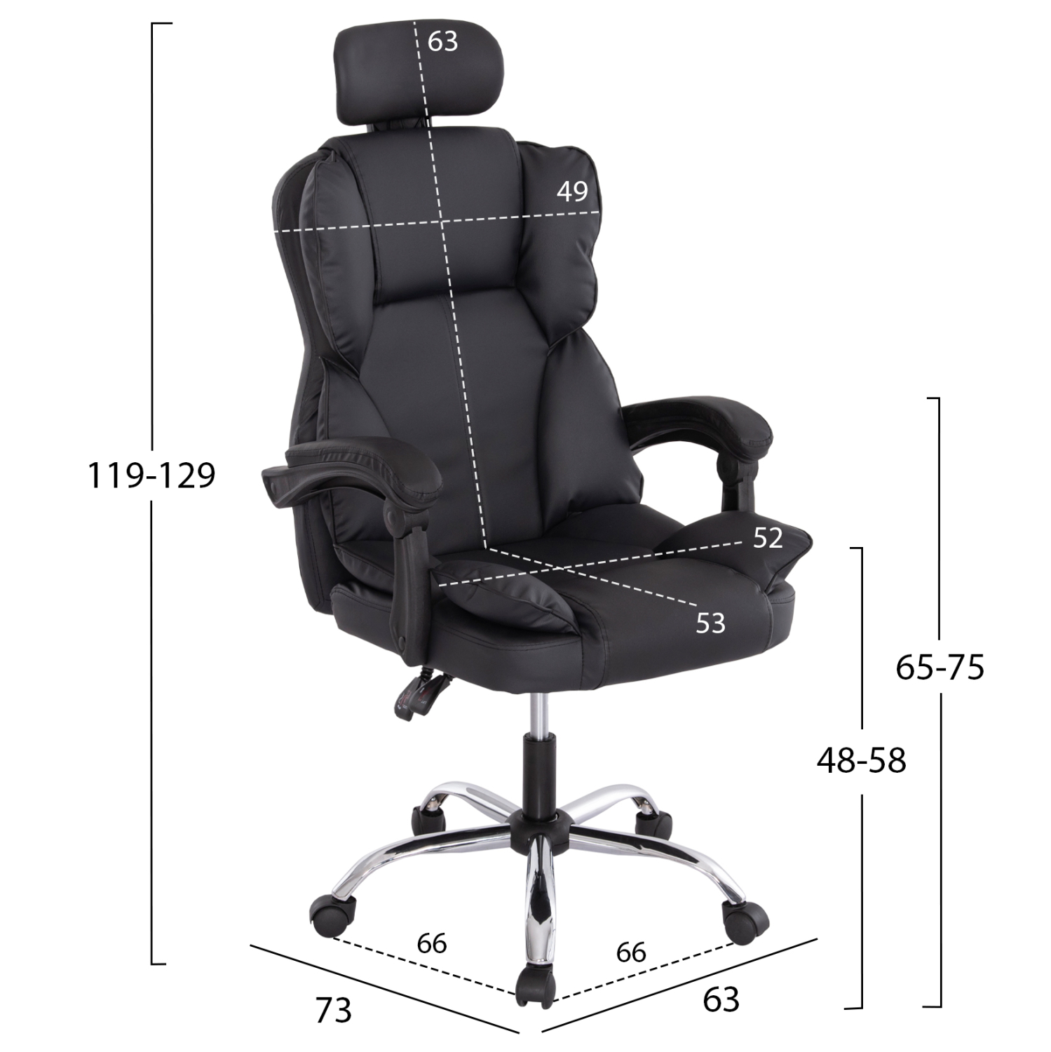 ΚΑΡΕΚΛΑ ΓΡΑΦΕΙΟΥ OCTAVIUS HM1202 ΜΑΥΡΟ PVC & NYLON-ΜΕΤΑΛ.ΧΡΩΜΙΟ ΒΑΣΗ 63x73x129Υεκ - Image 2