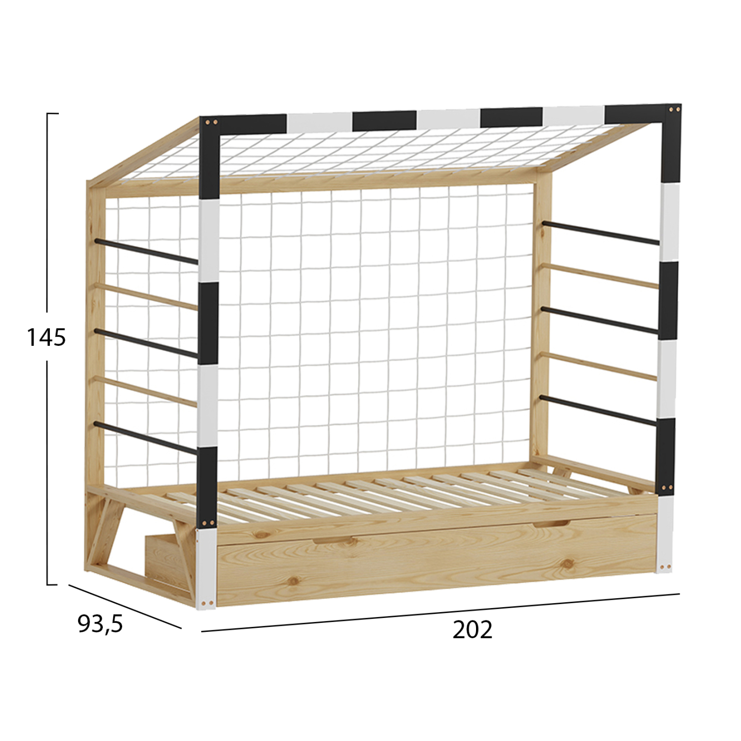ΚΡΕΒΑΤΙ ΠΑΙΔΙΚΟ τ.MONTESSORI ΜΕ ΣΥΡΤΑΡΙ GOALIE HM700 ΞΥΛΟ ΠΕΥΚΟΥ ΦΥΣΙΚΟ-ΛΕΥΚΟ-ΜΑΥΡΟ- 190x90εκ - Image 3