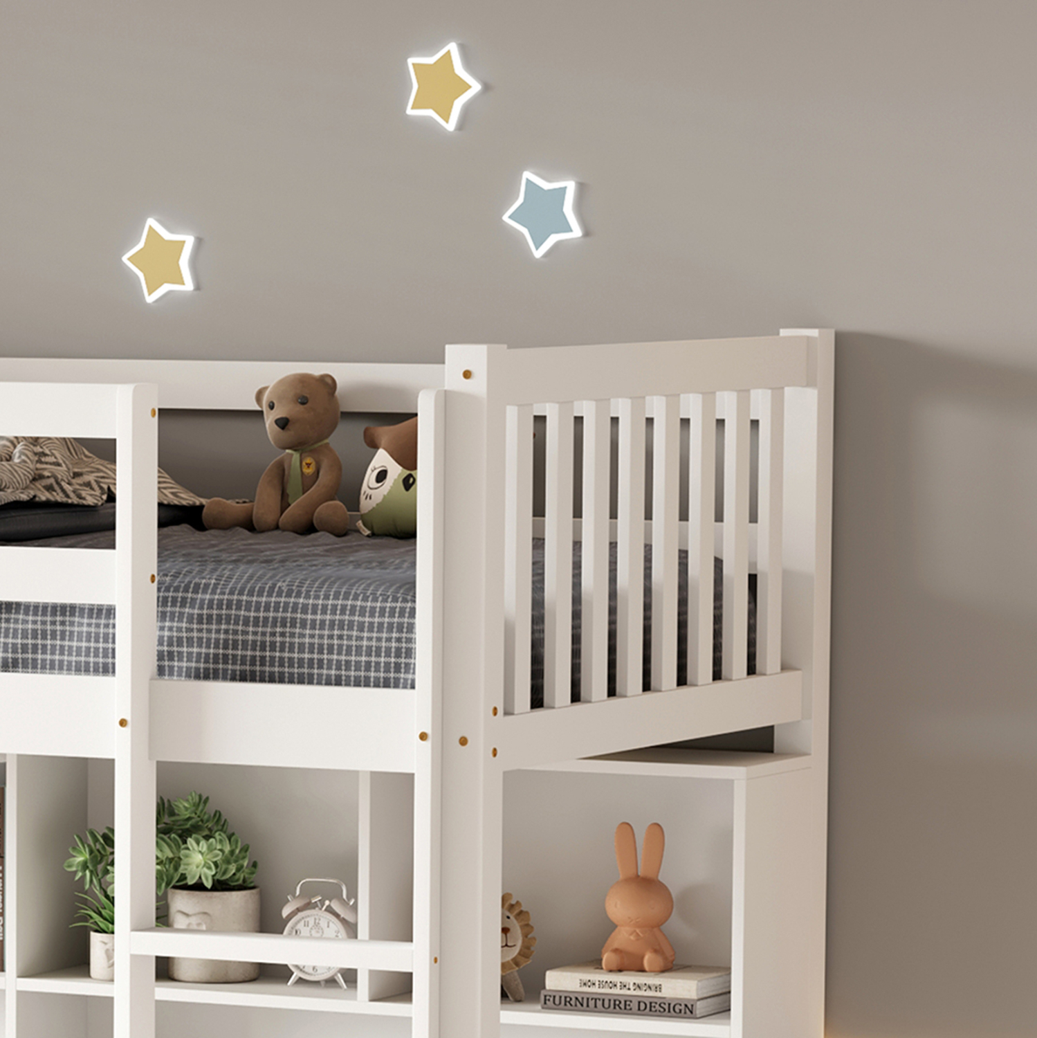 ΠΑΙΔΙΚH KOYKETA τ.MONTESSORI ΜΕ ΓΡΑΦΕΙΟ & ΒΙΒΛΙΟΘΗΚΗ LIBRO HM708.03 ΞΥΛΟ ΠΕΥΚΟΥ ΛΕΥΚΟ- 90x190εκ - Image 5