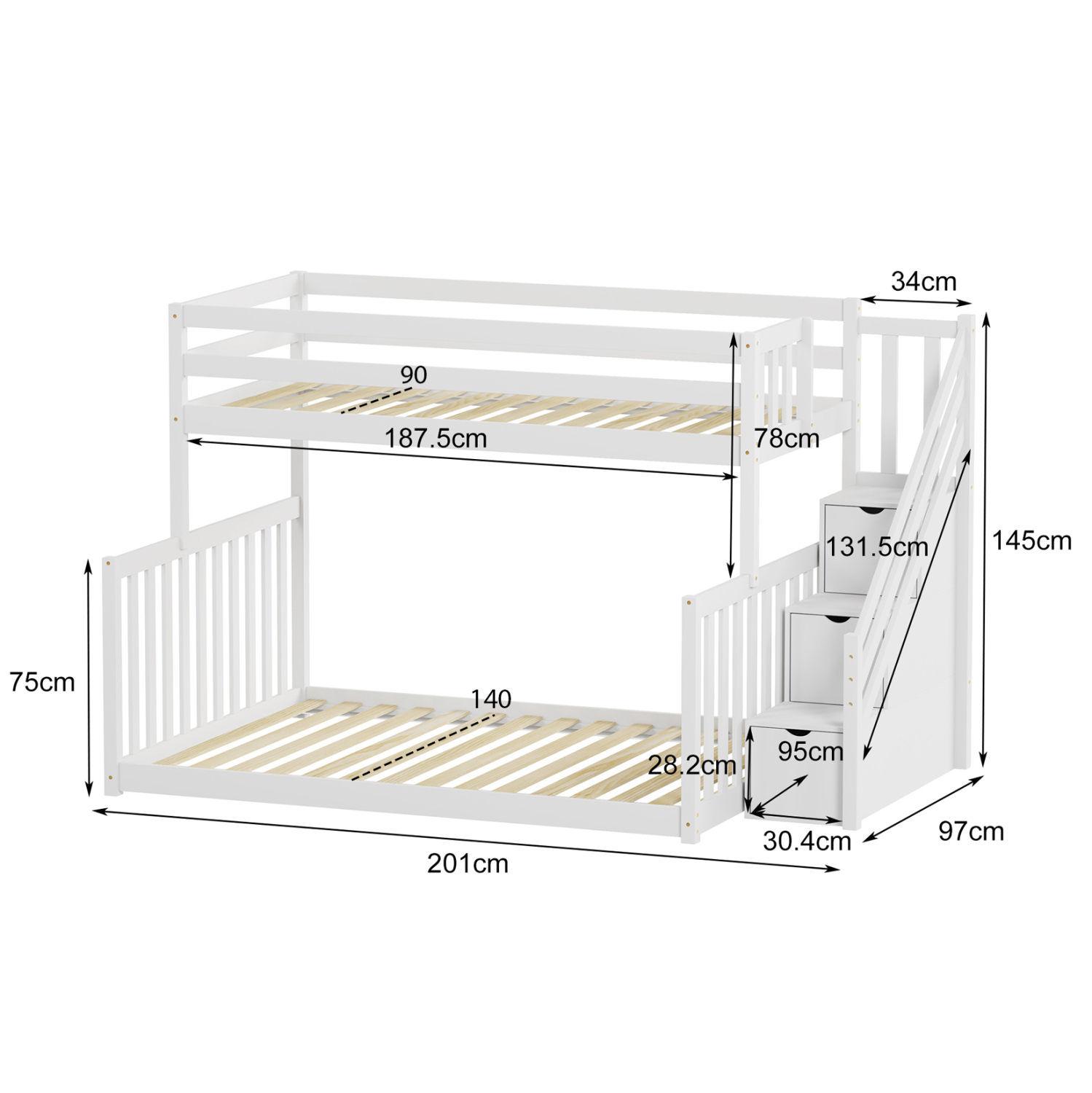 ΠΑΙΔΙΚH ΚΟΥΚΕΤΑ τ.MONTESSORI BEAMER HM711.03 ΞΥΛΟ ΠΕΥΚΟΥ ΣΕ ΛΕΥΚΟ-ΣΤΡΩΜΑΤΑ 90-140x190εκ - Image 2
