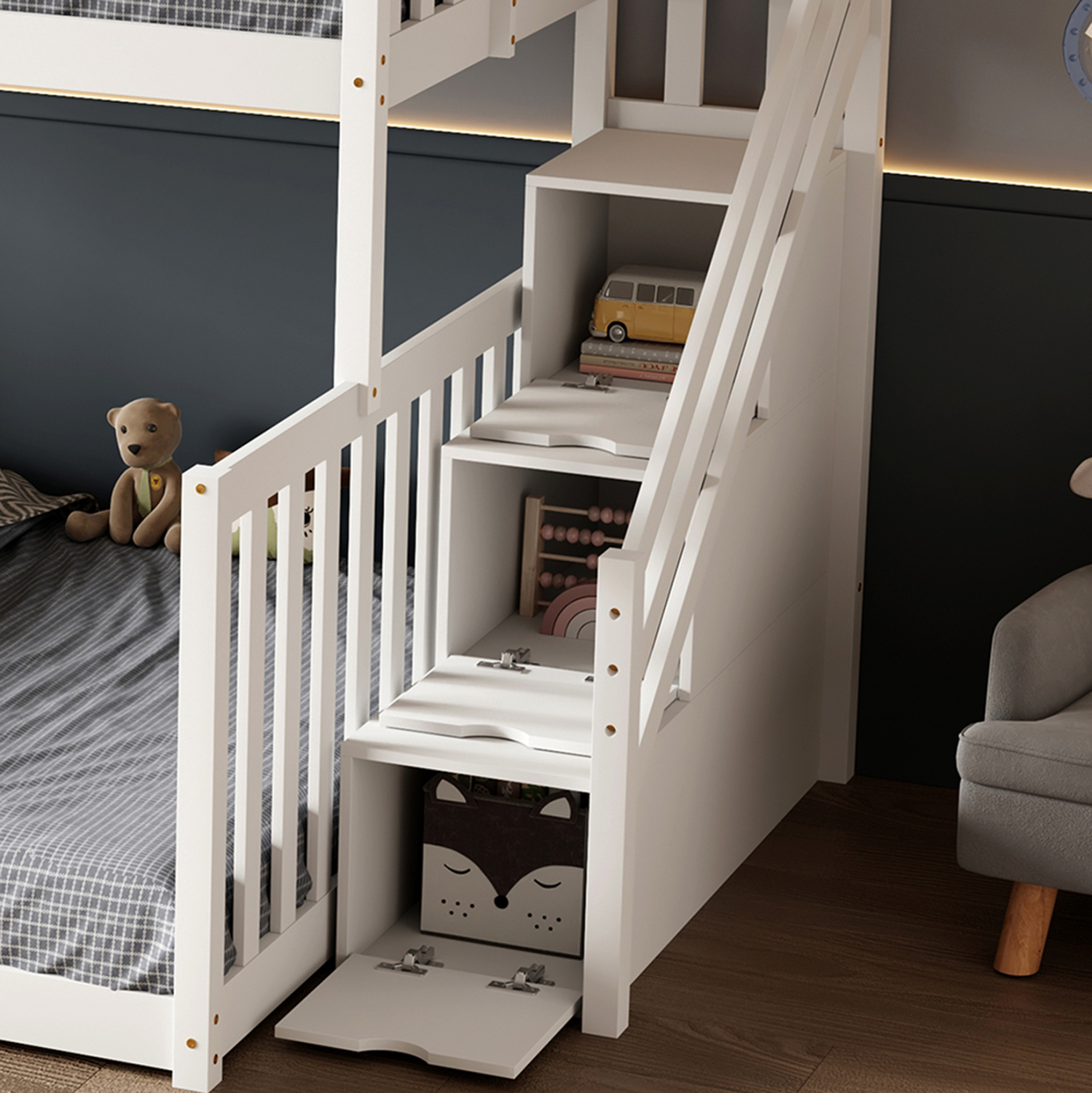 ΠΑΙΔΙΚH ΚΟΥΚΕΤΑ τ.MONTESSORI BEAMER HM711.03 ΞΥΛΟ ΠΕΥΚΟΥ ΣΕ ΛΕΥΚΟ-ΣΤΡΩΜΑΤΑ 90-140x190εκ - Image 4