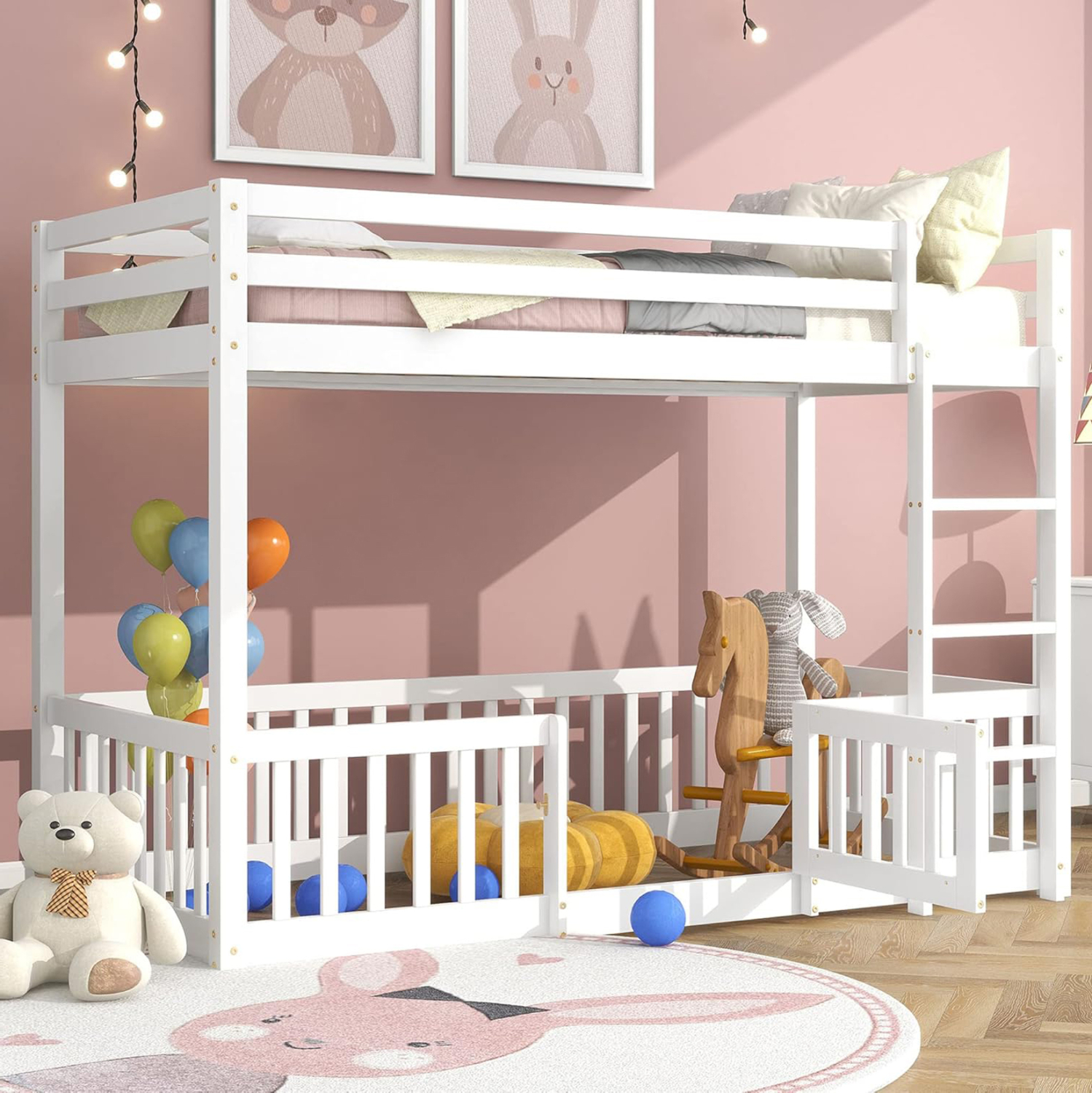 ΠΑΙΔΙΚΗ ΚΟΥΚΕΤΑ τ.MONTESSORI ΜΕ ΠΑΡΚΑΚΙ PLAYKID HM703.03 ΞΥΛΟ ΠΕΥΚΟΥ ΛΕΥΚΟ ΓΙΑ 190x90εκ - Image 2