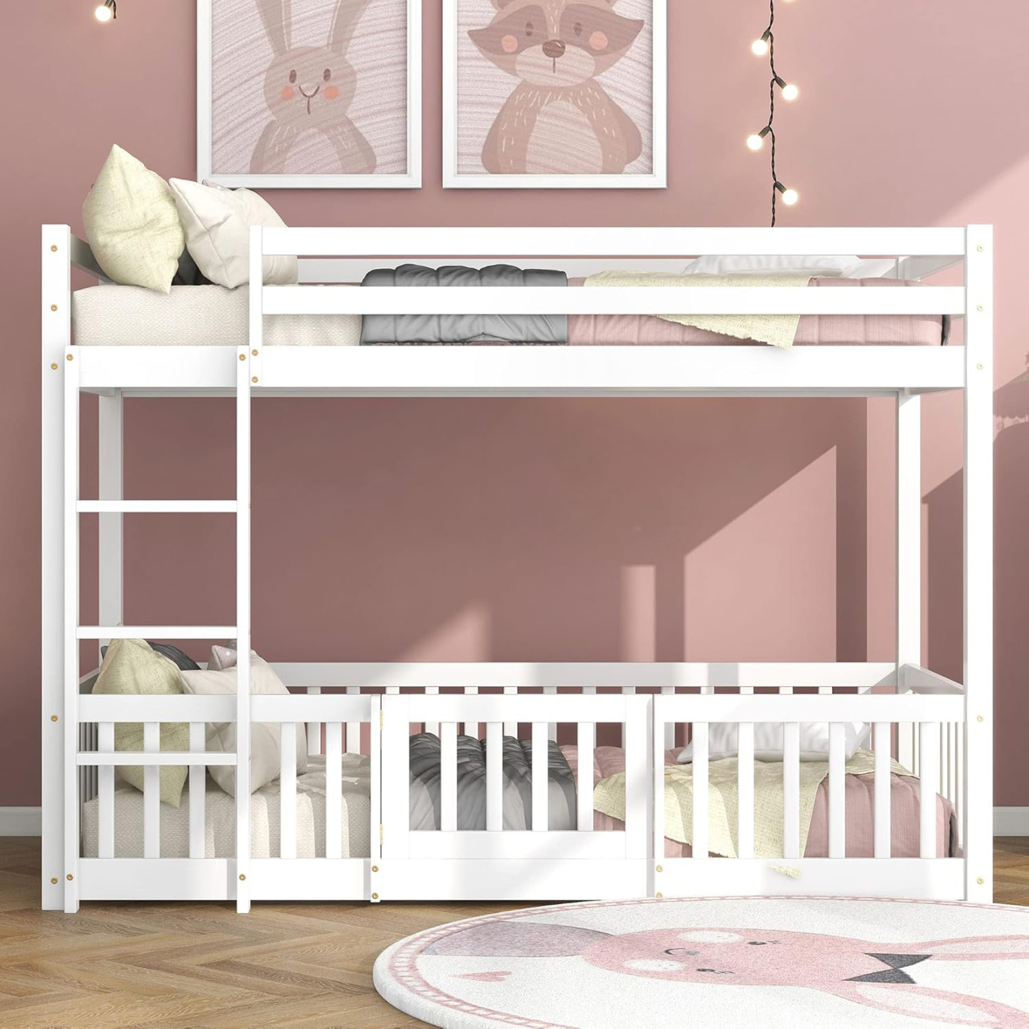 ΠΑΙΔΙΚΗ ΚΟΥΚΕΤΑ τ.MONTESSORI ΜΕ ΠΑΡΚΑΚΙ PLAYKID HM703.03 ΞΥΛΟ ΠΕΥΚΟΥ ΛΕΥΚΟ ΓΙΑ 190x90εκ - Image 4