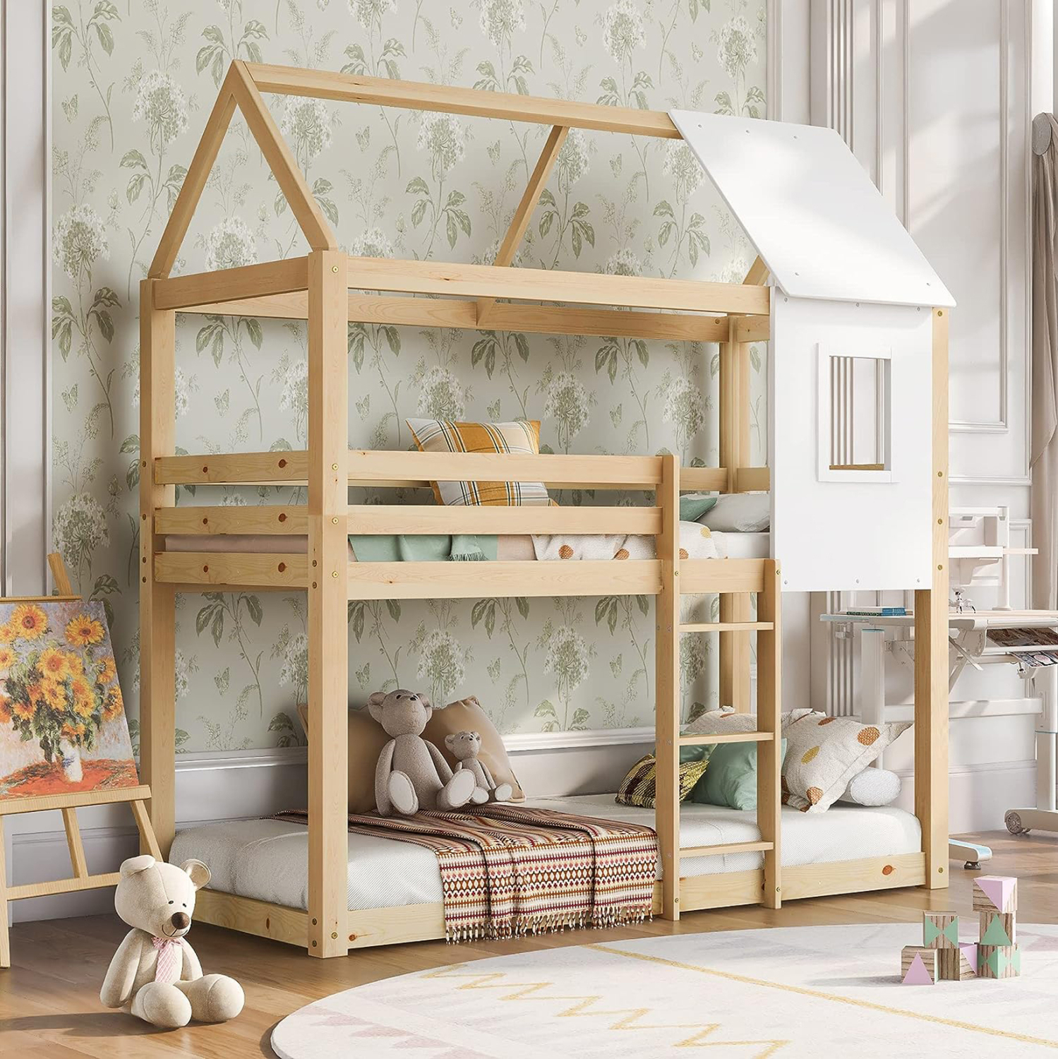ΠΑΙΔΙΚΗ ΚΟΥΚΕΤΑ ΣΠΙΤΑΚΙ τ.MONTESSORI HOOD HM705.01 ΞΥΛΟ ΠΕΥΚΟΥ ΣΕ ΦΥΣΙΚΟ-ΣΤΡΩΜΑΤΑ 190x90εκ - Image 2
