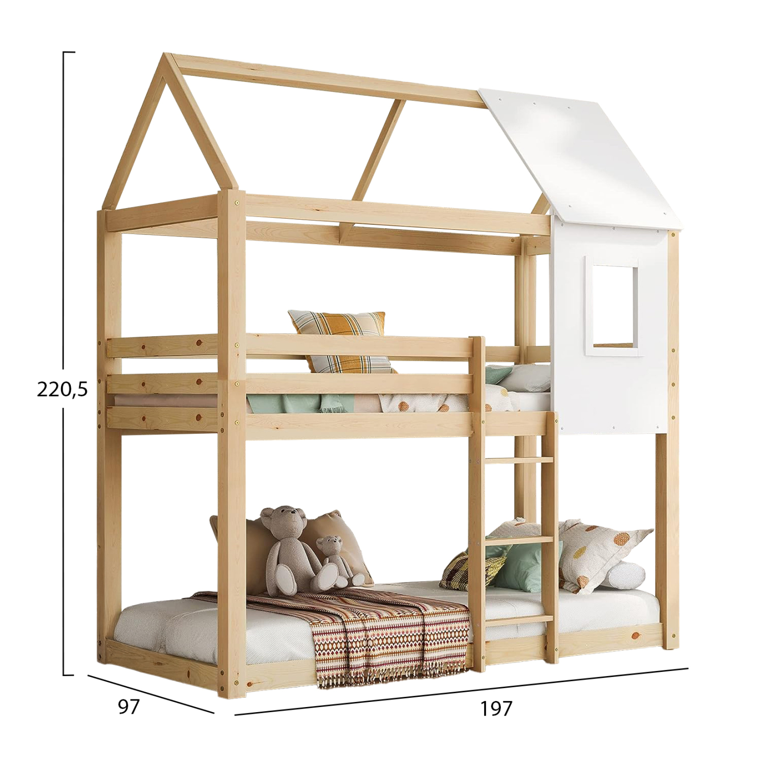 ΠΑΙΔΙΚΗ ΚΟΥΚΕΤΑ ΣΠΙΤΑΚΙ τ.MONTESSORI HOOD HM705.01 ΞΥΛΟ ΠΕΥΚΟΥ ΣΕ ΦΥΣΙΚΟ-ΣΤΡΩΜΑΤΑ 190x90εκ - Image 3
