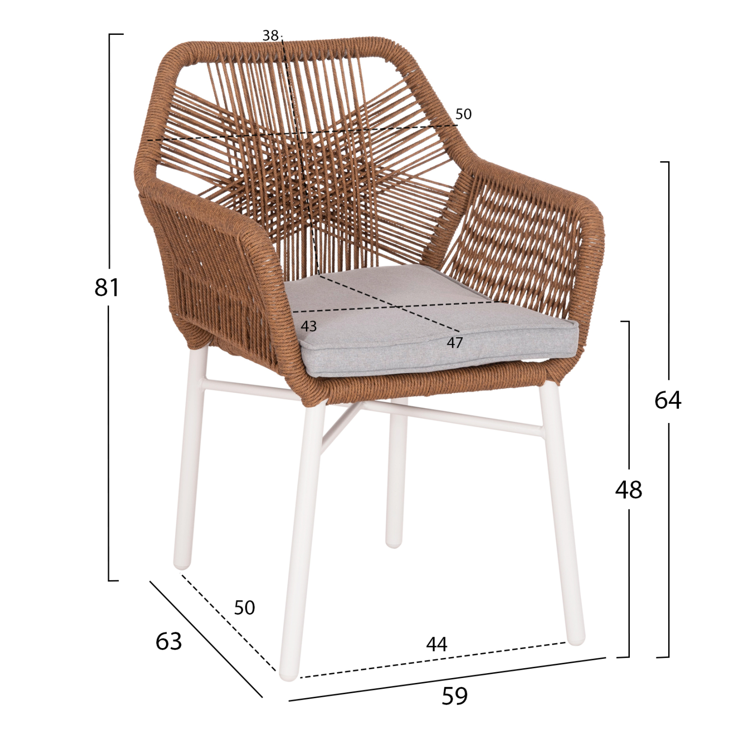 ΠΟΛΥΘΡΟΝΑ TOPIN HM6048.11 ΑΛΟΥΜΙΝΙΟ ΛΕΥΚΟ-P.E. RATTAN ΜΠΕΖ 59x63x81Υεκ - Image 2
