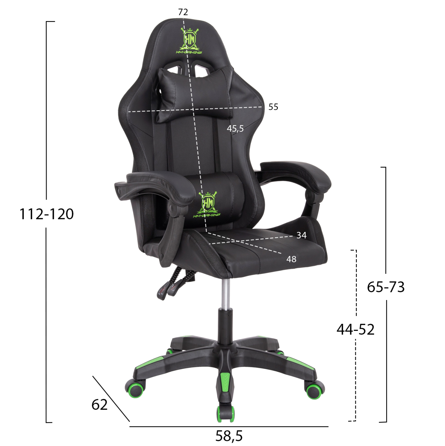 ΠΟΛΥΘΡΟΝΑ GAMING DARREN HM1203.03 ΜΑΥΡΟ-ΠΡΑΣΙΝΟ PVC & NYLON 58.5x100x120Υεκ. - Image 2