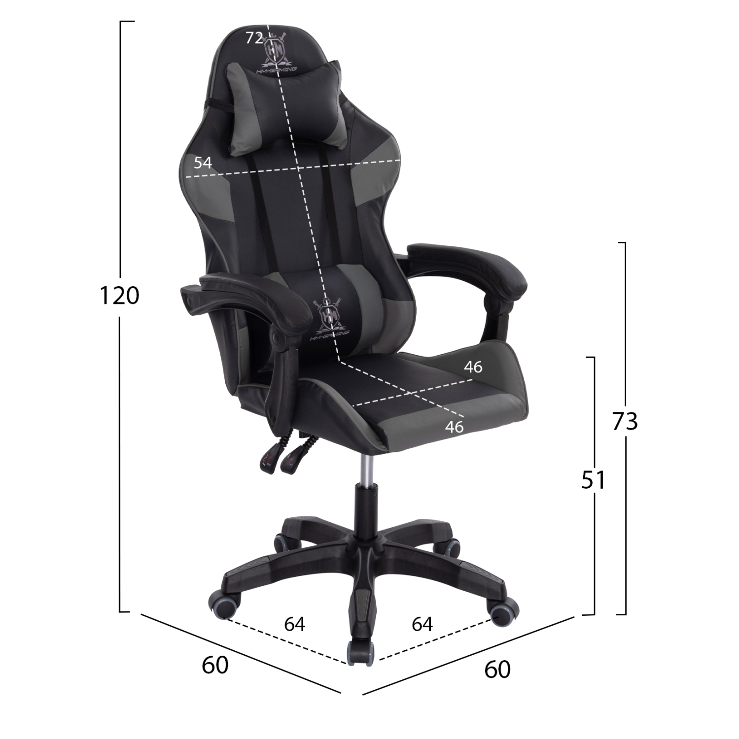 ΠΟΛΥΘΡΟΝΑ GAMING DARREN HM1203.10 ΜΑΥΡΟ-ΓΚΡΙ PVC & NYLON 60x60x120Υεκ. - Image 2