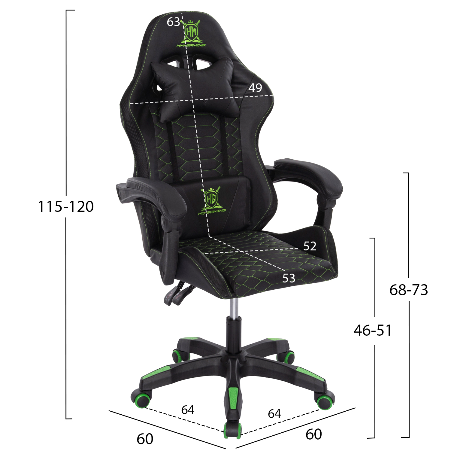 ΠΟΛΥΘΡΟΝΑ GAMING LOOT HM1204 ΜΑΥΡΟ-ΠΡΑΣΙΝΟ PVC & NYLON 60x60x120Υεκ. - Image 2