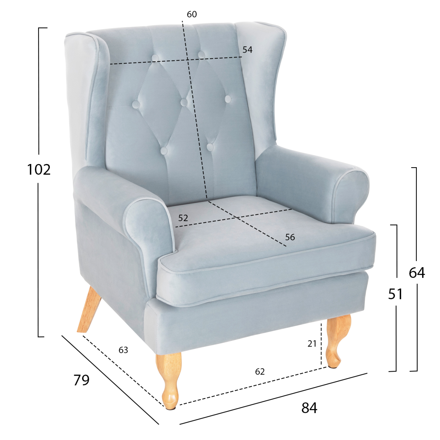 ΠΟΛΥΘΡΟΝΑ ΜΠΕΡΖΕΡΑ BRANDON HM3073.31 BABY BLUE ΒΕΛΟΥΔΟ-ΠΟΔΙΑ ΣΕ ΦΥΣΙΚΟ 82,5x80x104Υεκ - Image 2