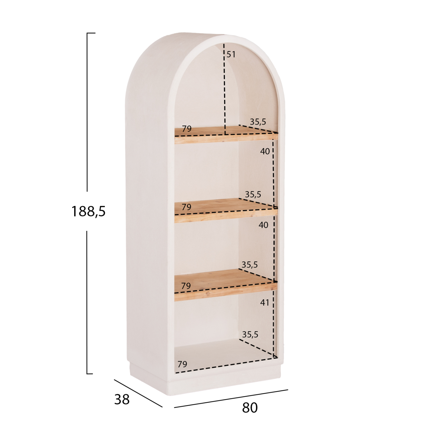 ΡΑΦΙΕΡΑ ΣΕΙΡΑ SANTORINI HM18044 MDF ΥΠΟΛΕΥΚΟ-ΡΑΦΙΑ ΞΥΛΟ ΕΛΑΤΟΥ ΦΥΣΙΚΟ 80x38x188,5Υεκ. - Image 2