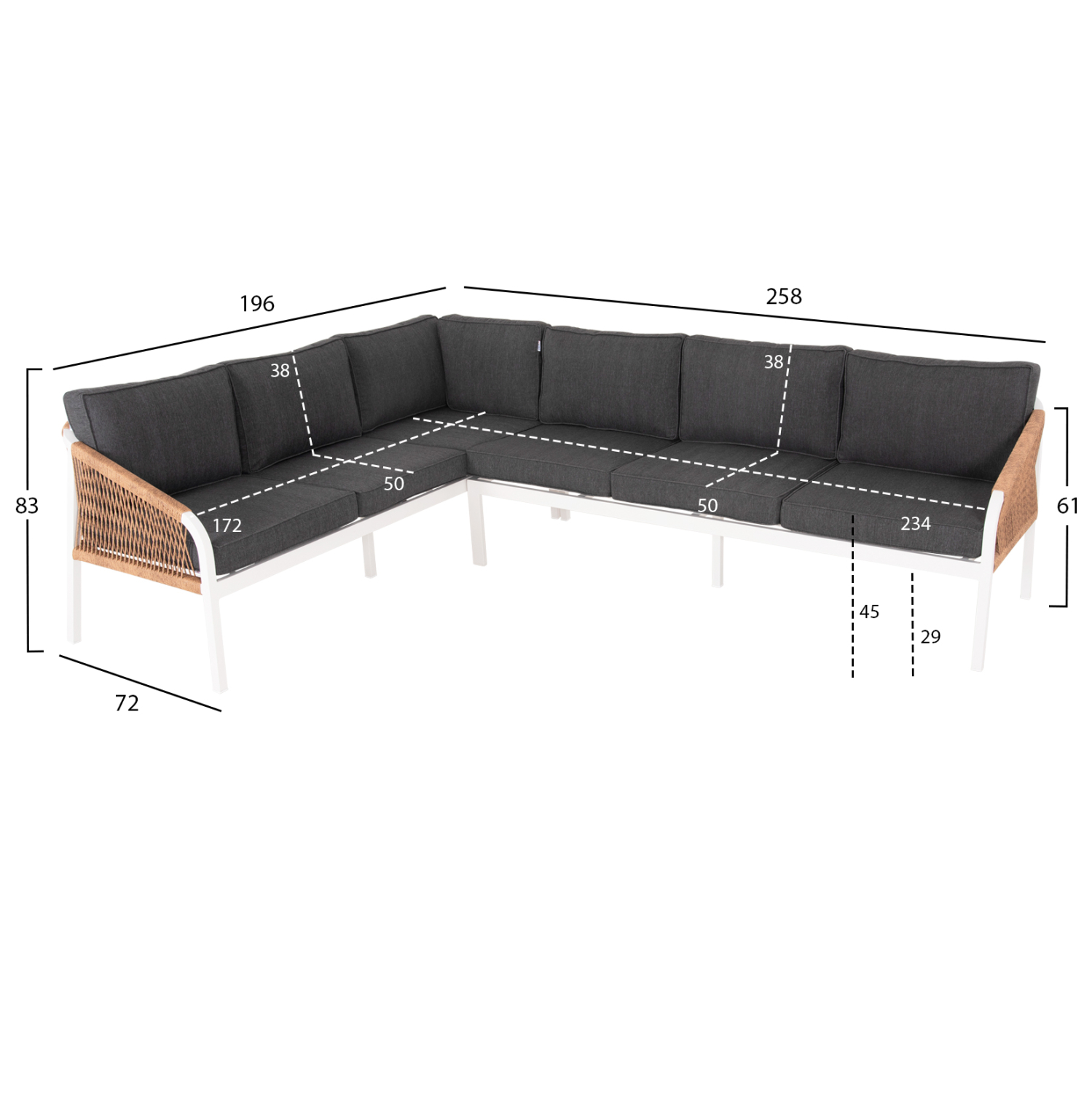 ΣΑΛΟΝΙ ΓΩΝΙΑ ΕΞ.ΧΩΡΟΥ MAERLY HM6140.01 ΑΛΟΥΜΙΝΙΟ ΛΕΥΚΟ-ΜΑΞΙΛΑΡΙΑ ΑΝΘΡΑΚΙ-ΣΥΝΘ.ΣΧΟΙΝΙ - Image 2