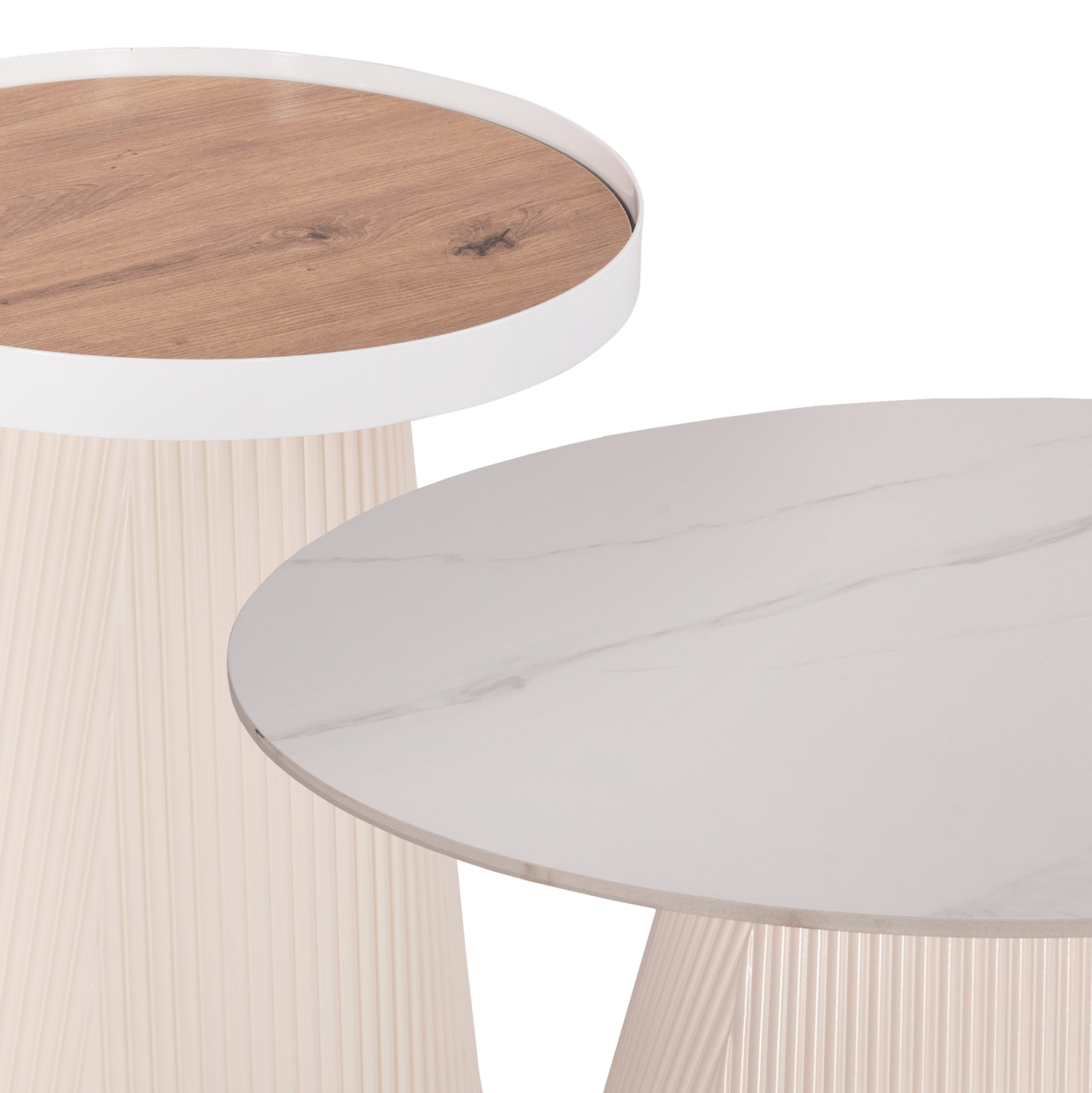 ΣΕΤ 2ΤΜΧ ΤΡΑΠΕΖΙΑ ΣΑΛΟΝΙΟΥ DUNCAN HM21082 MDF ΚΡΕΜ ΚΑΙ ΚΕΡΑΜΙΚΟ TOP Φ80εκ & Φ45εκ - Image 4