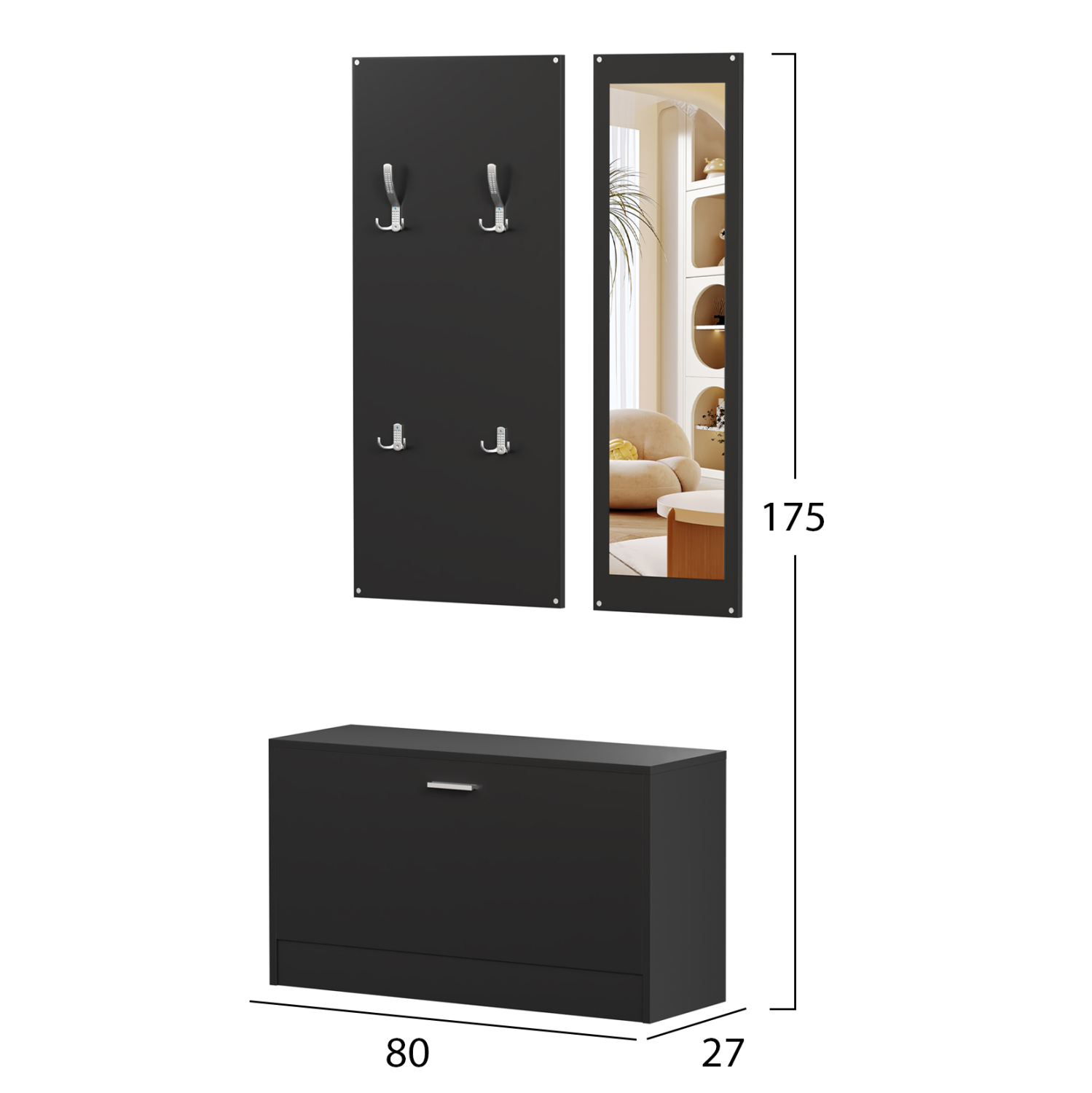 ΣΕΤ ΕΙΣΟΔΟΥ ΜΕ ΚΑΘΡΕΠΤΗ VERN HM2476.02 ΜΕΛΑΜΙΝΗ ΣΕ WENGE 80x27x175Υεκ - Image 2
