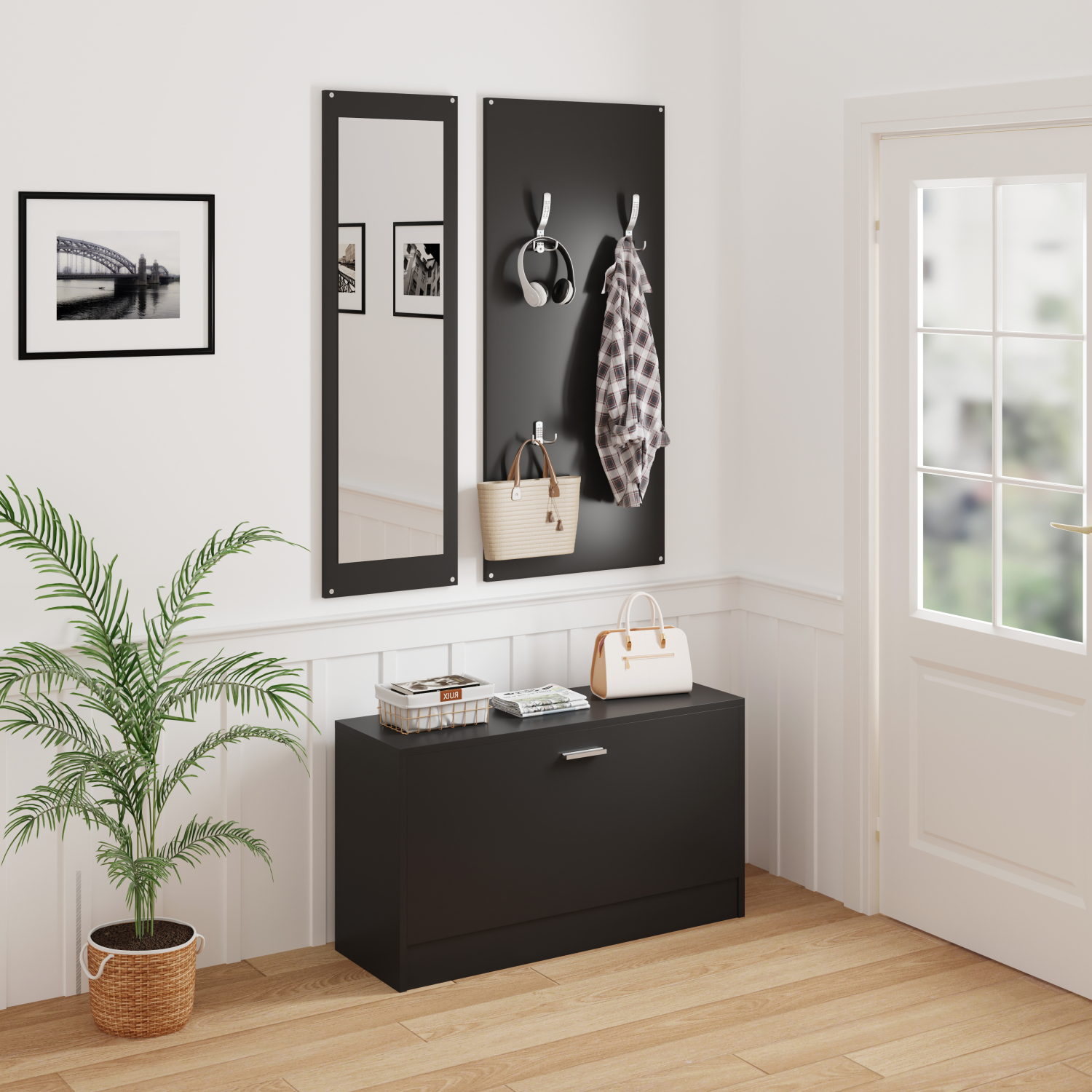ΣΕΤ ΕΙΣΟΔΟΥ ΜΕ ΚΑΘΡΕΠΤΗ VERN HM2476.02 ΜΕΛΑΜΙΝΗ ΣΕ WENGE 80x27x175Υεκ - Image 3