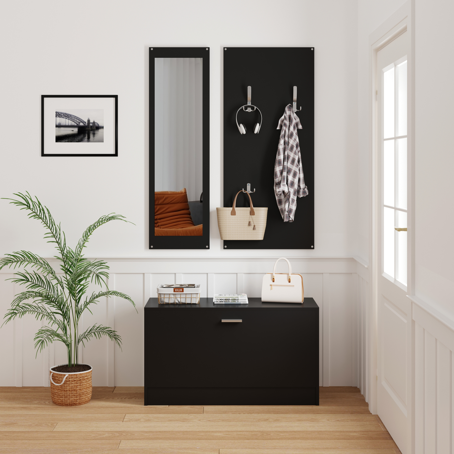 ΣΕΤ ΕΙΣΟΔΟΥ ΜΕ ΚΑΘΡΕΠΤΗ VERN HM2476.02 ΜΕΛΑΜΙΝΗ ΣΕ WENGE 80x27x175Υεκ - Image 5